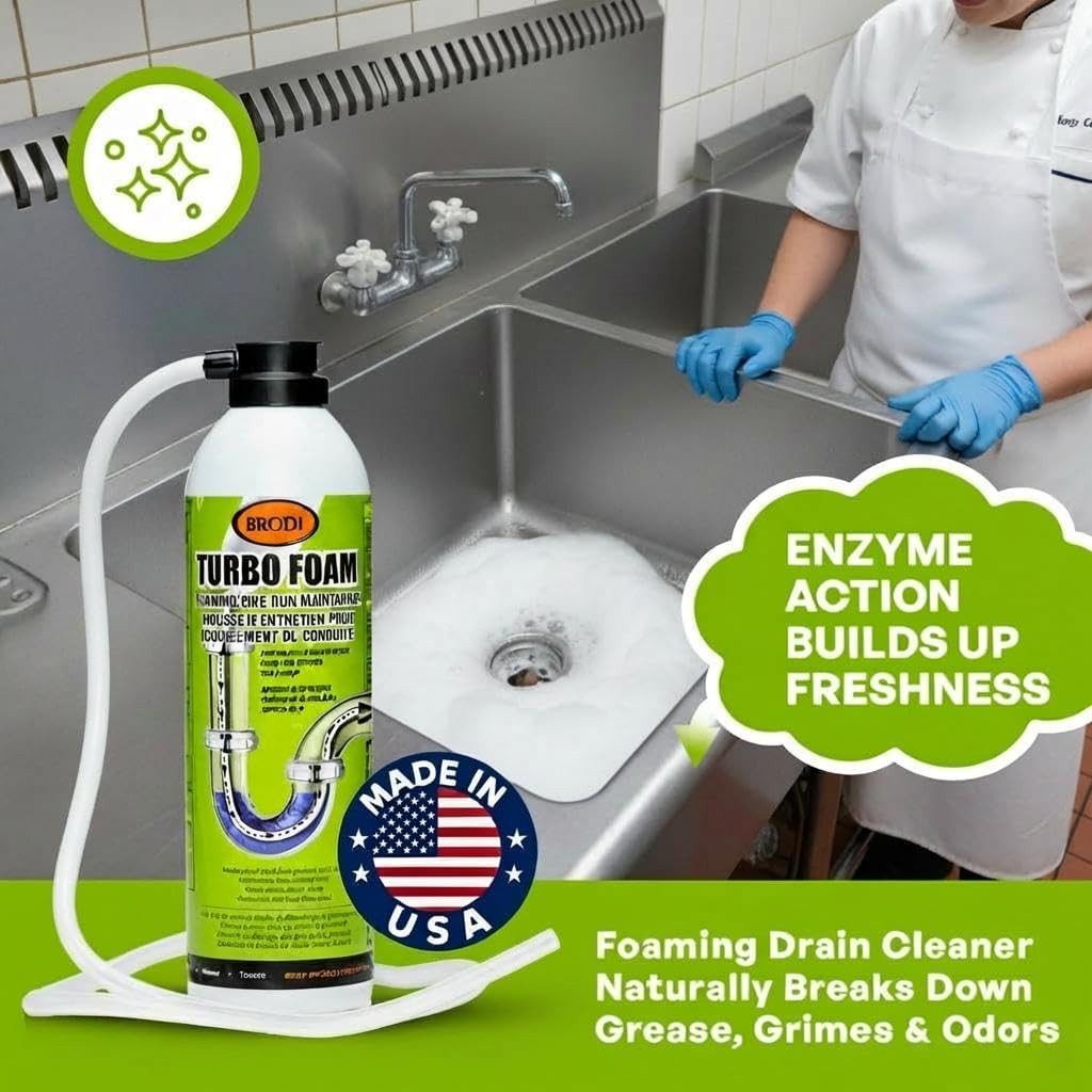 Turbofoam Drain Cleaner – Enzyme Formula for Deep-Cleaning Pipes & Odor Control