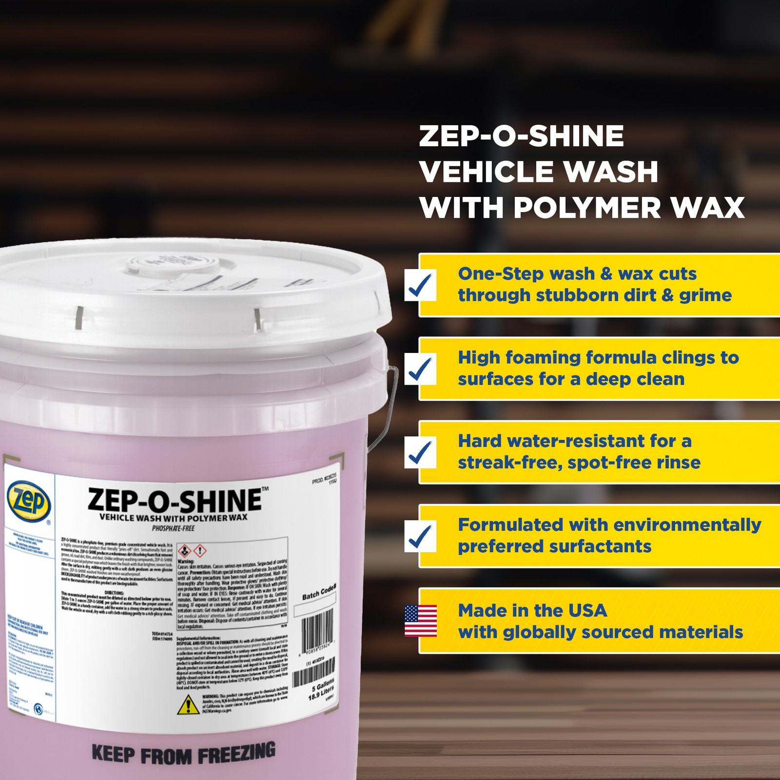 Zep-O-Shine Car Wash Concentrate – 5 Gallon (One Bucket) 38235