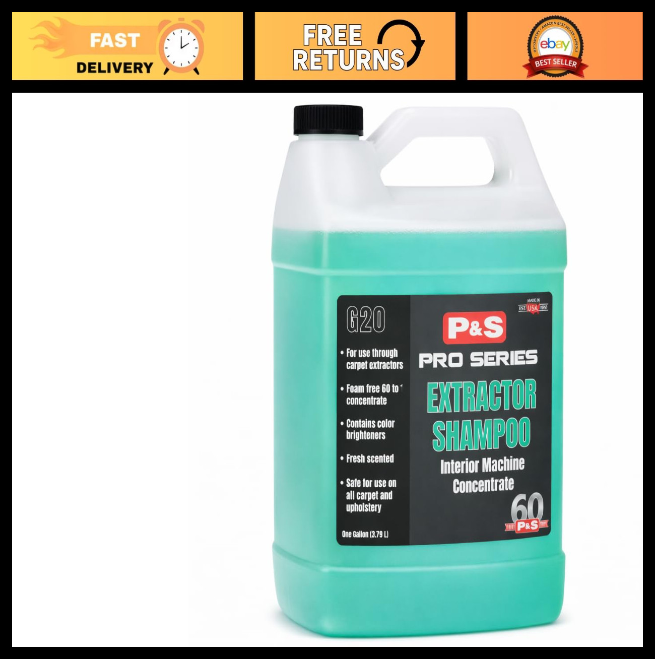 Foam-Free Carpet & Upholstery Cleaner – 60:1 Concentrate, pH Balanced, 1 Gallon