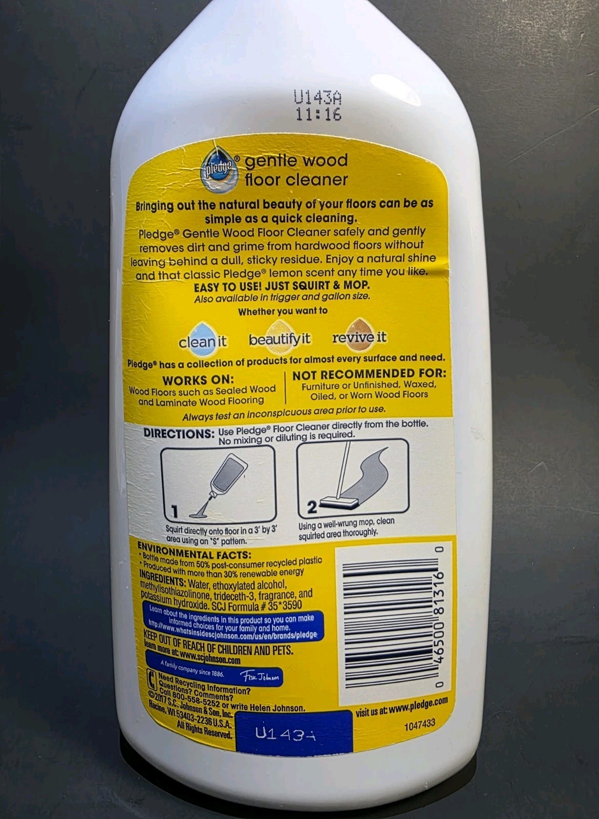 ( 1 ) Pledge Clean It Gentle Wood Floor Cleaner ~ Lemon Scent ~ 27 Fl. oz.