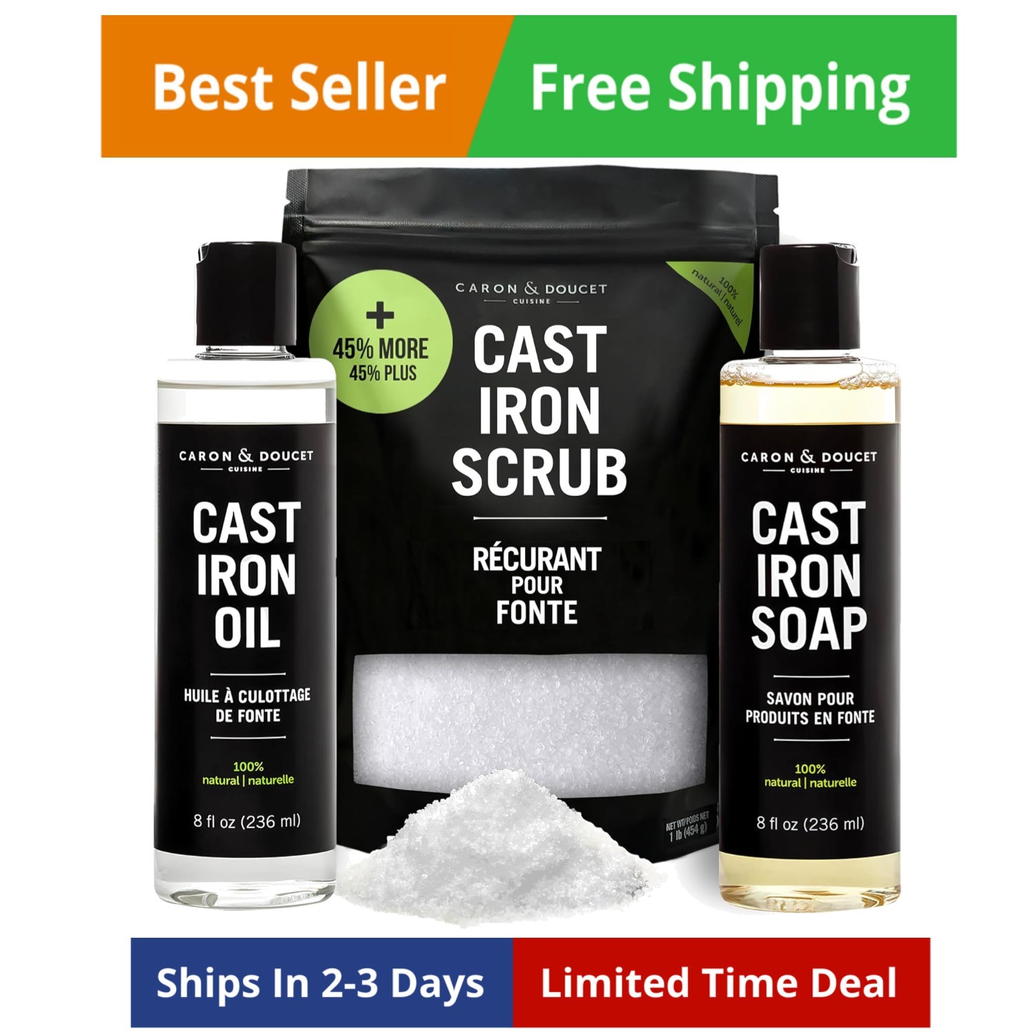 New Ultimate Set: Seasoning Oil, Cleaning Soap & Restoring Scrub | 100% Plant…