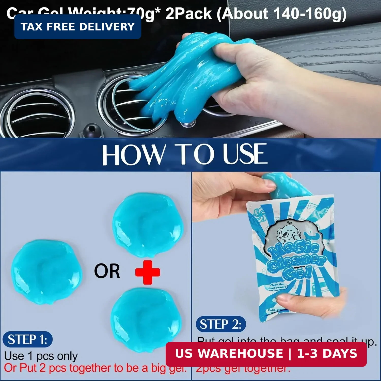 Fitosy Car Interior Duster Detail Brush Cleaning Gel Kit, Dust Remover | Slime P