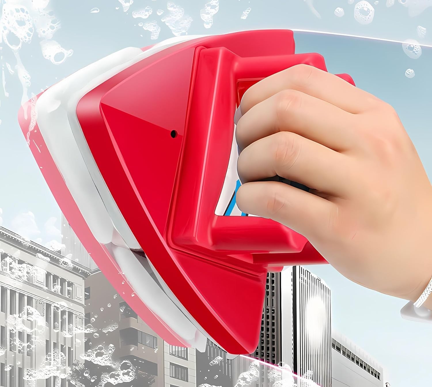 Magnetic Double-Sided Glass Cleaner with Scouring Pads – Red Modern Design