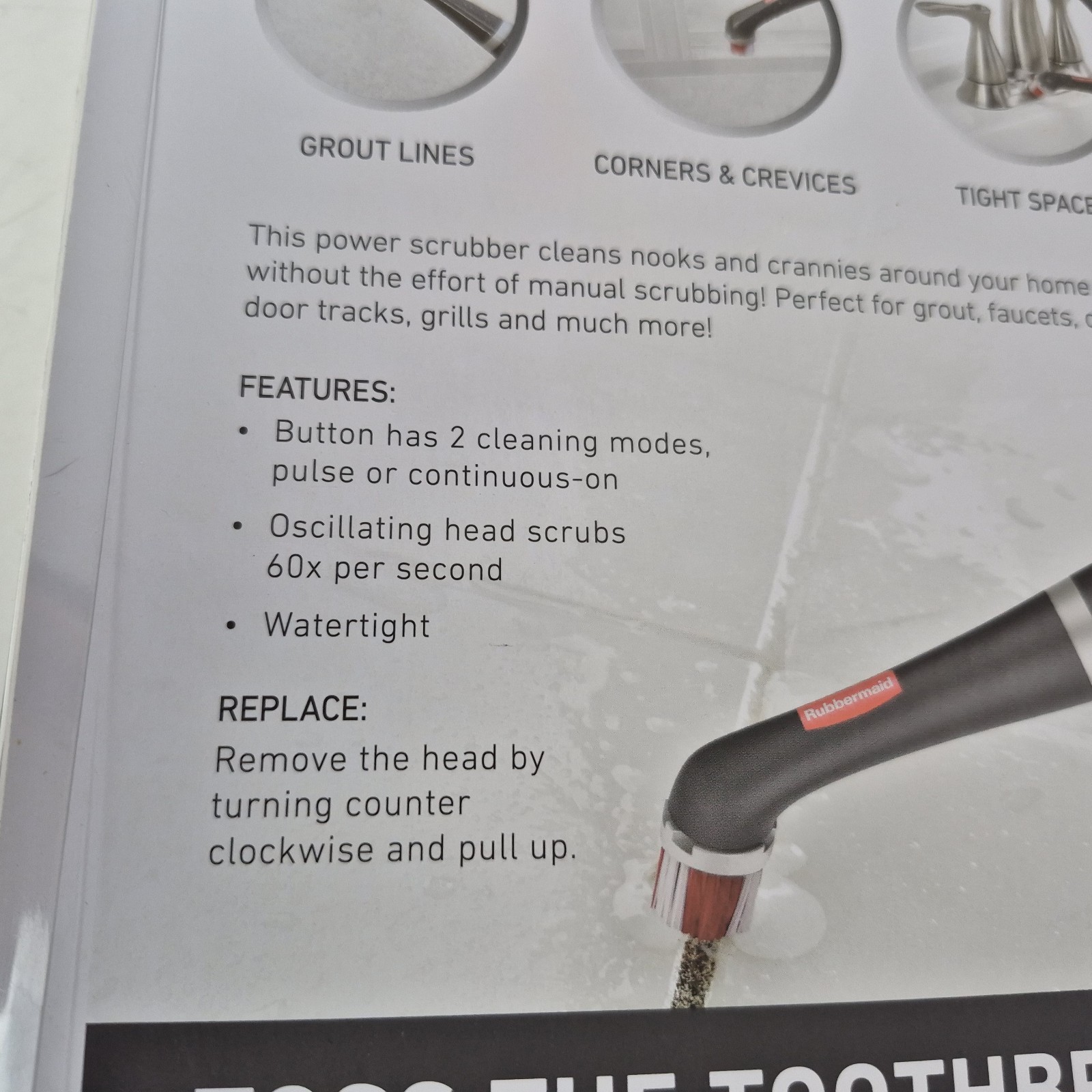 Rubbermaid Reveal Power Scrubber Cordless Battery-powered Scrub Brush Extra Head