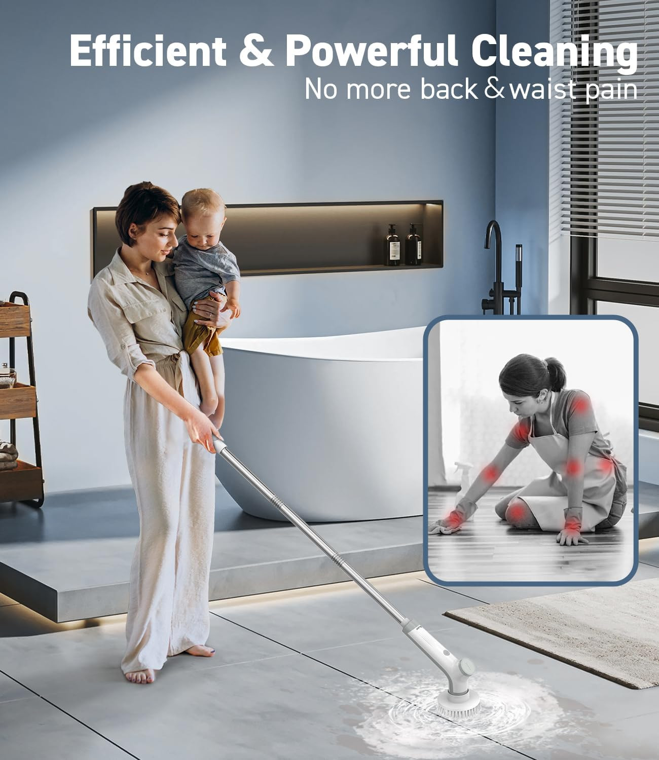 Electric Spin Scrubber, VEWIOR Cordless Shower Scrubber with 3 Adjustable Angle,