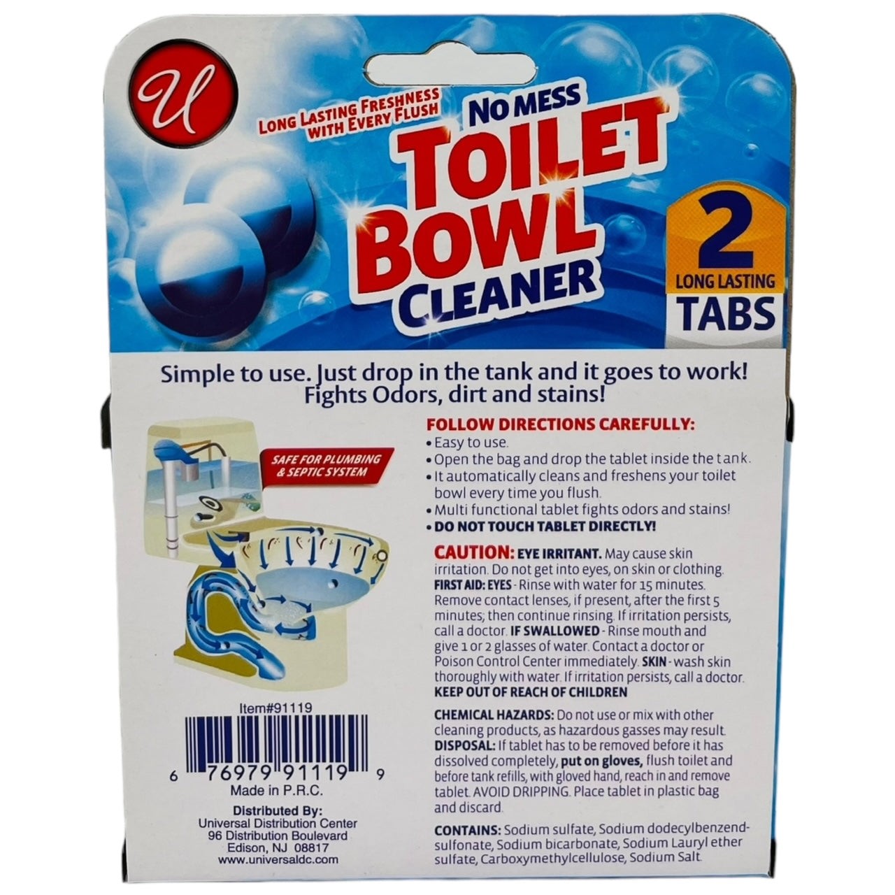 No Mess Toilet Bowl Cleaner Tablets with Blue & Bleach, 2 Count (Pack of 12)