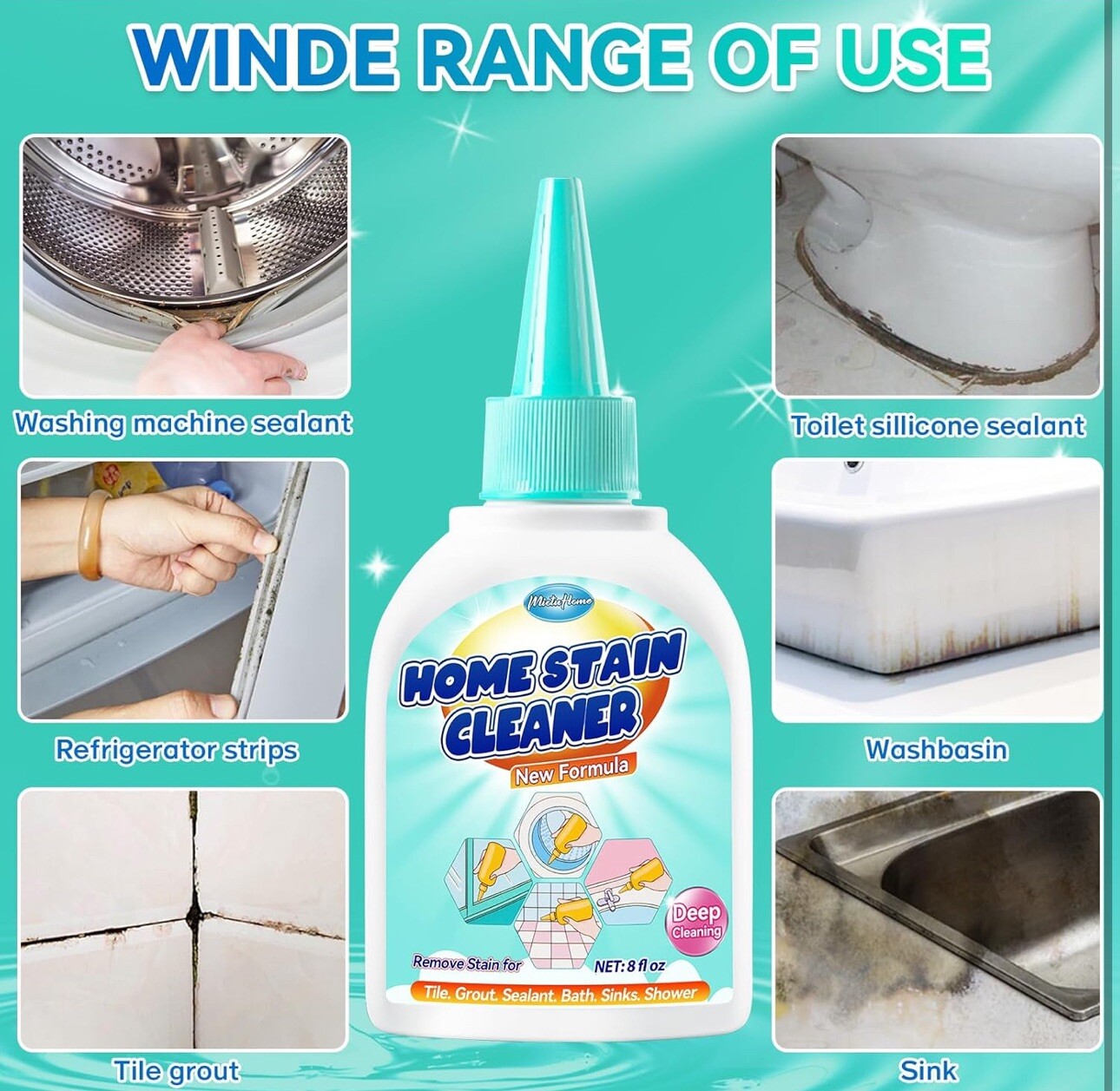 Home Remover Gel, 8 Fl Oz Household Washing Machine Cleaner Grout Cleaner