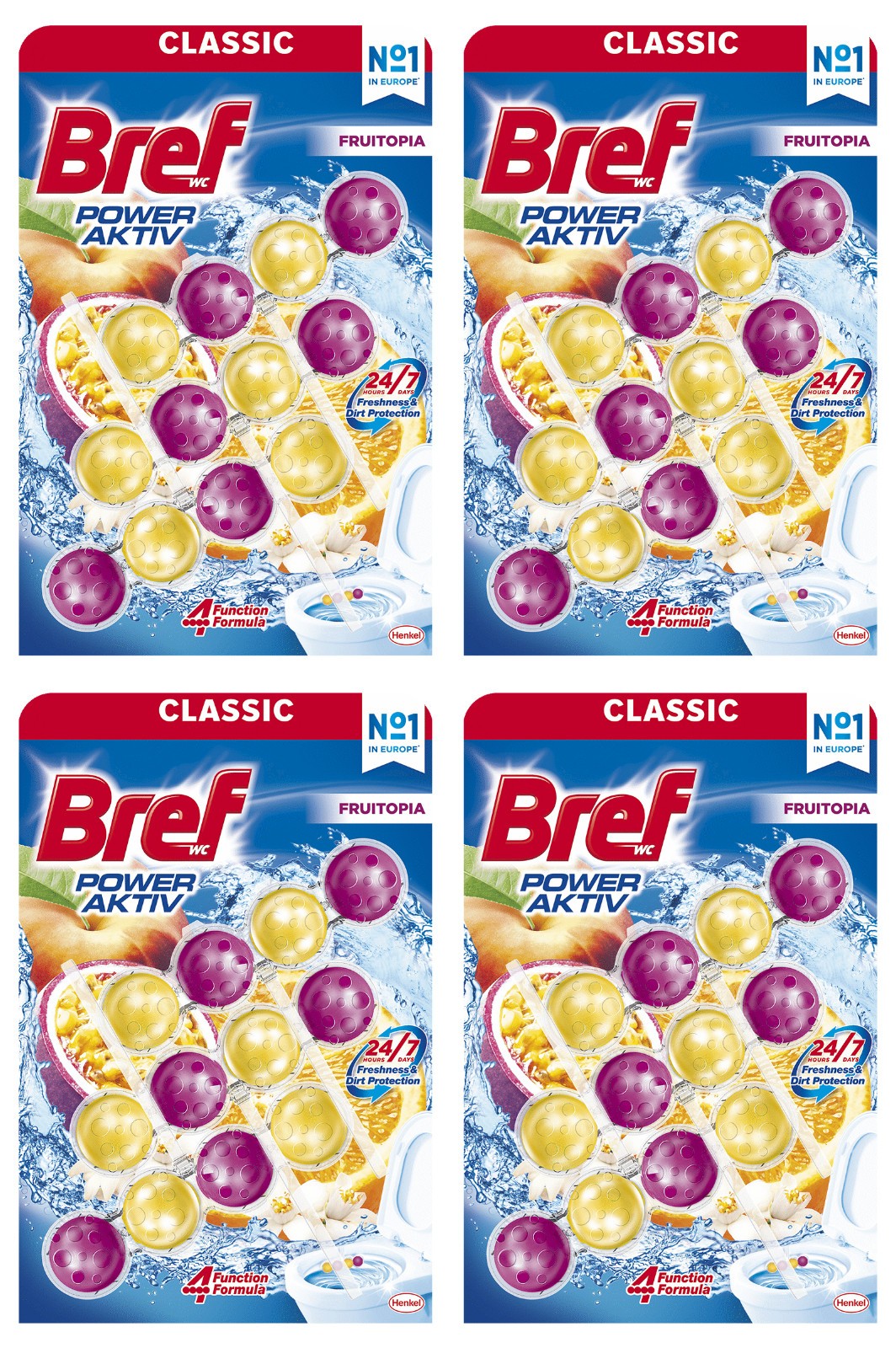 4 BREF POWER AKTIV FRUITOPIA WC Toilet Refreshing Cleaning Hanger Packs 150g