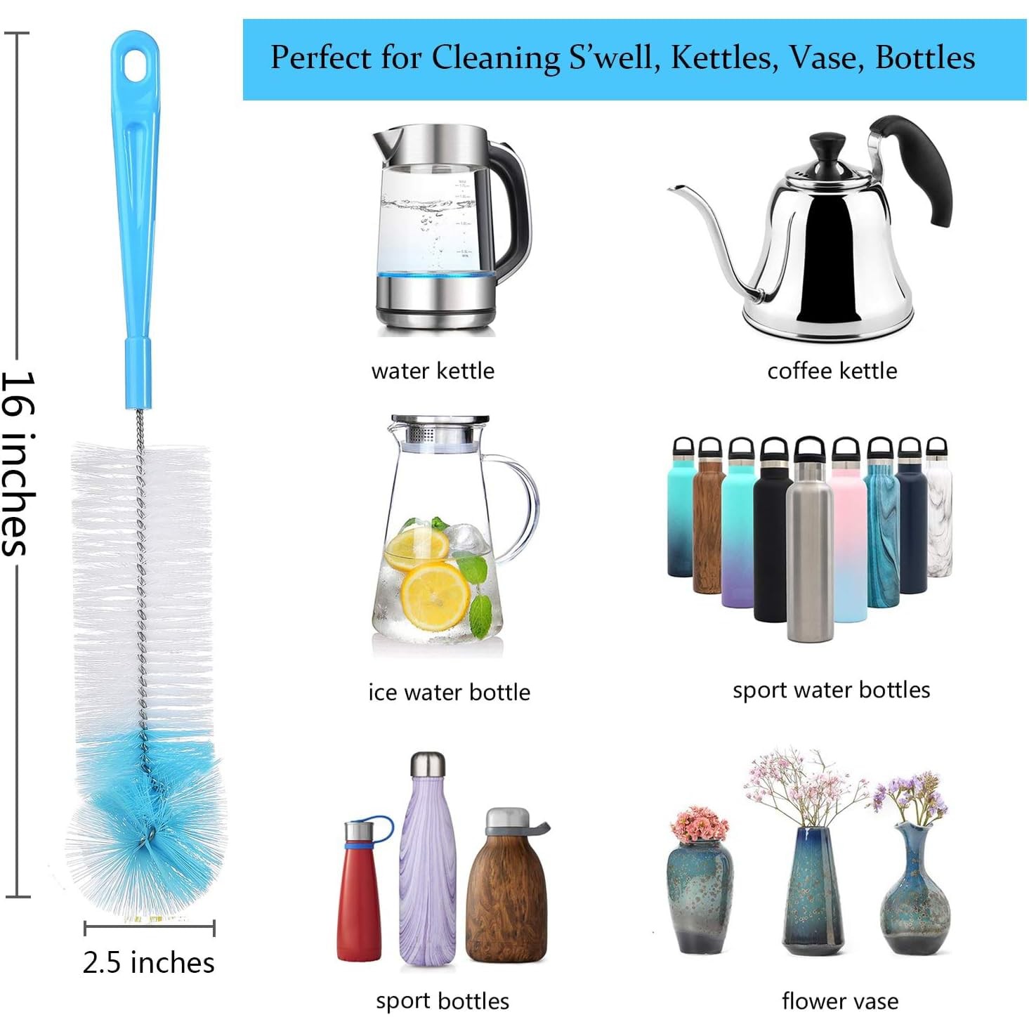 ALINK 8-Pack Bottle Cleaning Brush Set – Long Handle Cleaner for Blue