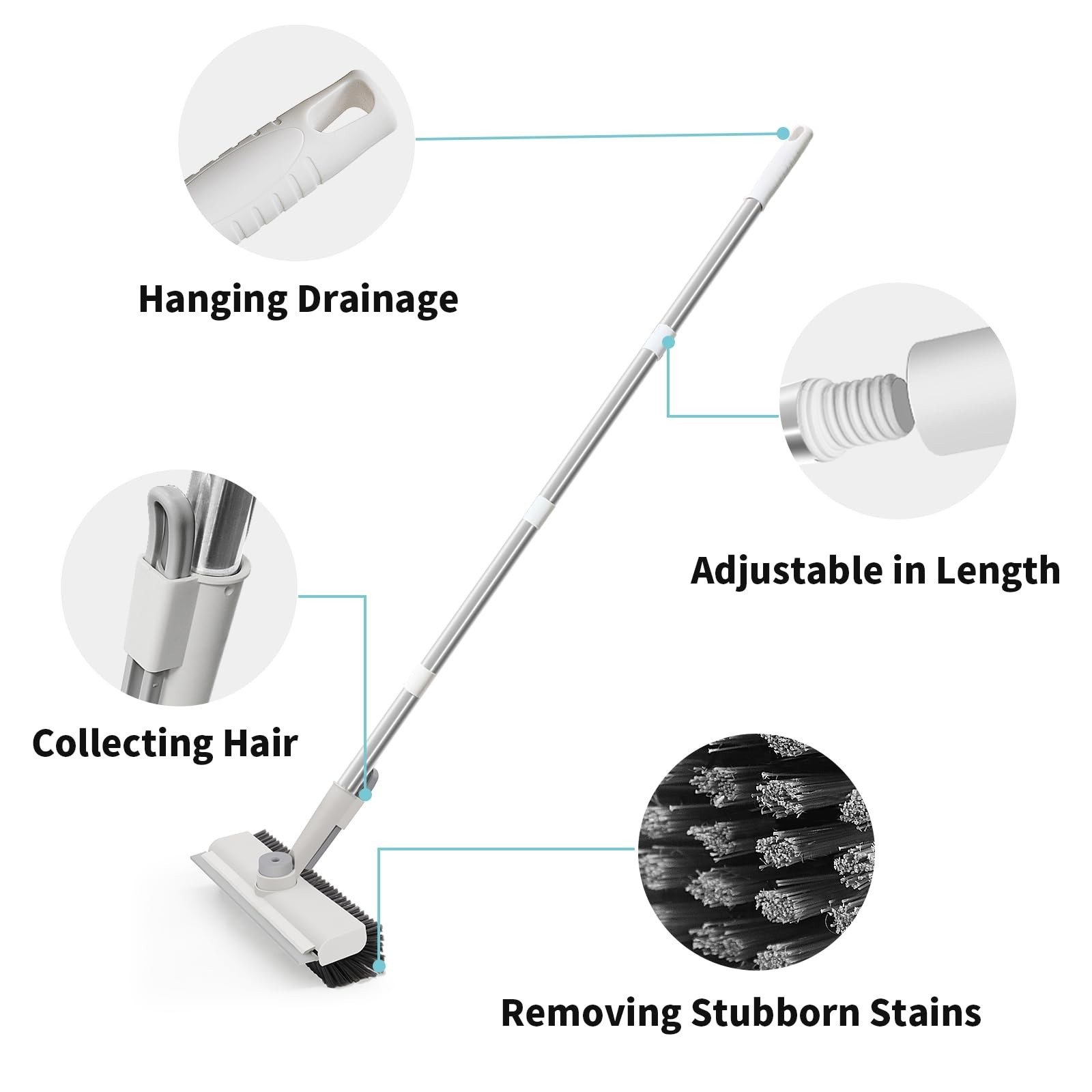 Heavy-Duty Floor Scrub Brush with Long Handle, 3-in-1 Stiff Bristle Cleaner, 2 P