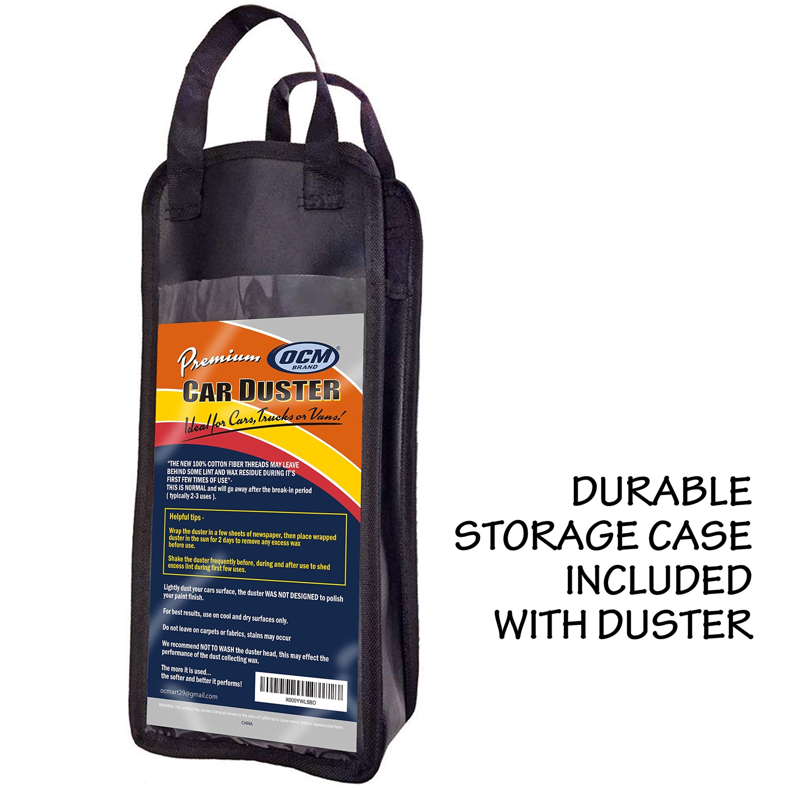 OCM Brand Premium Extra Large Car Duster Durable Solid Wood Handle Includes Stor