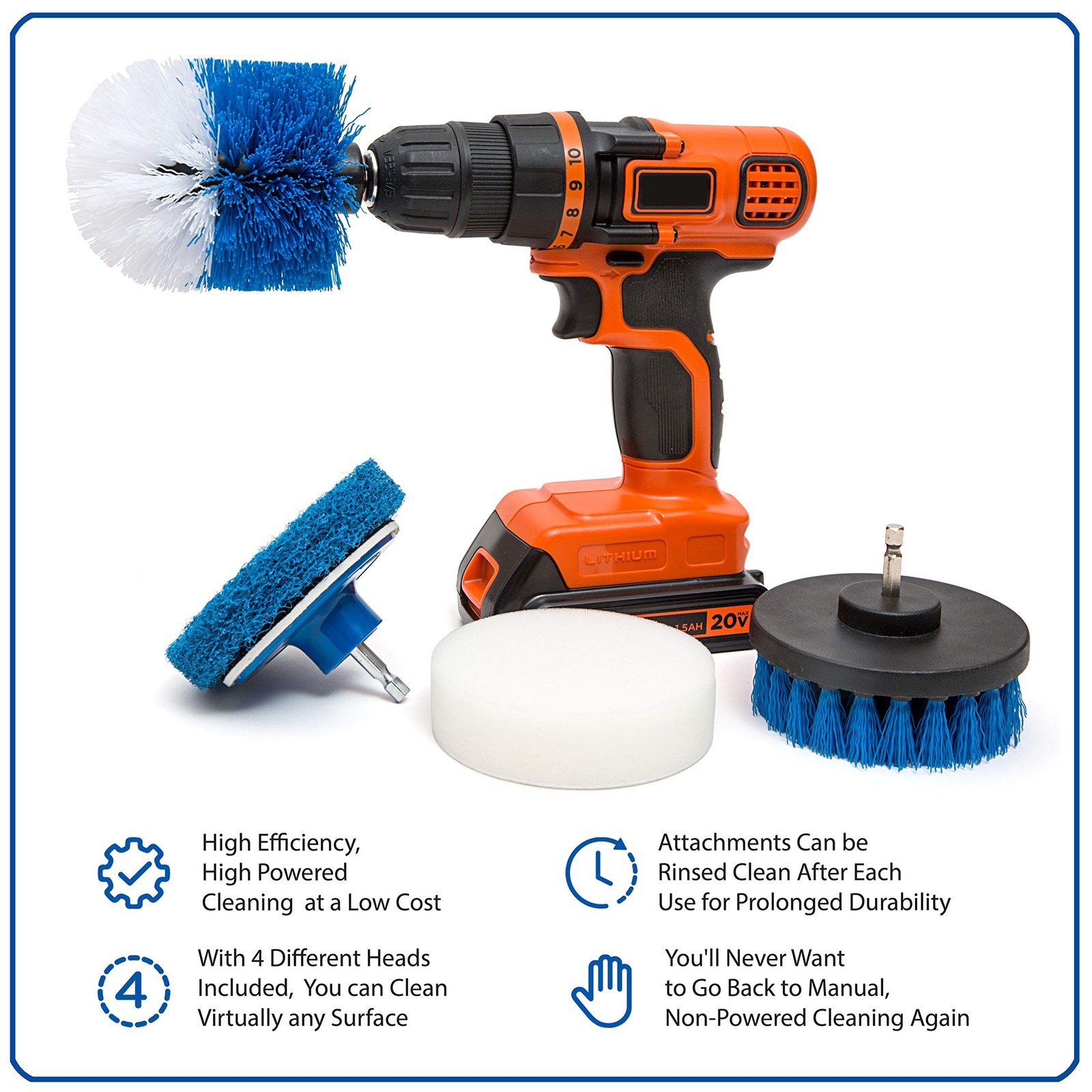 4 Piece Scrub Brush Power Drill Attachmentsall Purpose Time Saving Kit For Clean