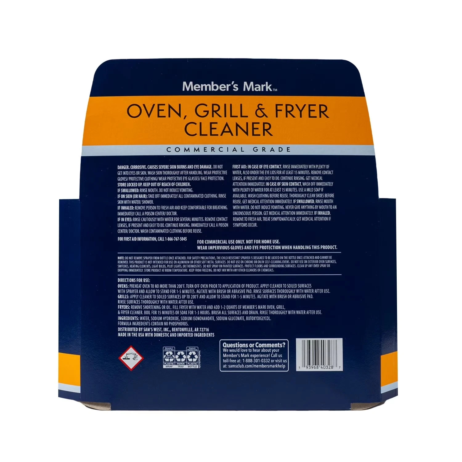 Member’s Mark Commercial Oven, Grill and Fryer Cleaner, 32 Ounce (Pack of 3)