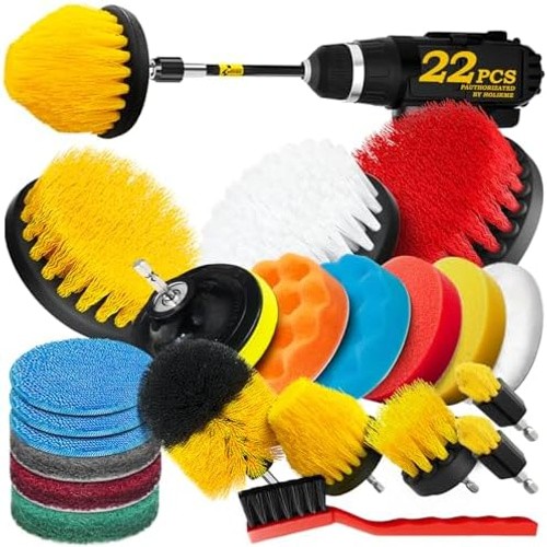 Holikme 22Pack Drill Brush Attachments Set,Scrub Pads & Sponge, Buffing Pads,…