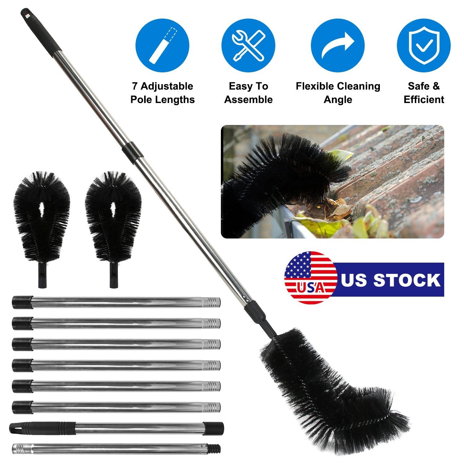 10.5FT Gutter Cleaning Brush With Telescoping Handle