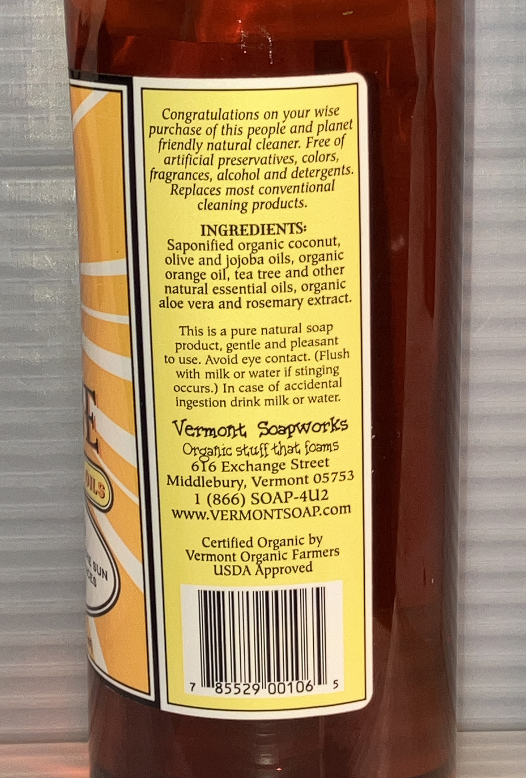 Vermont Soap Organics Liquid Sunshine Made W Organic Oils 38 fl Oz.