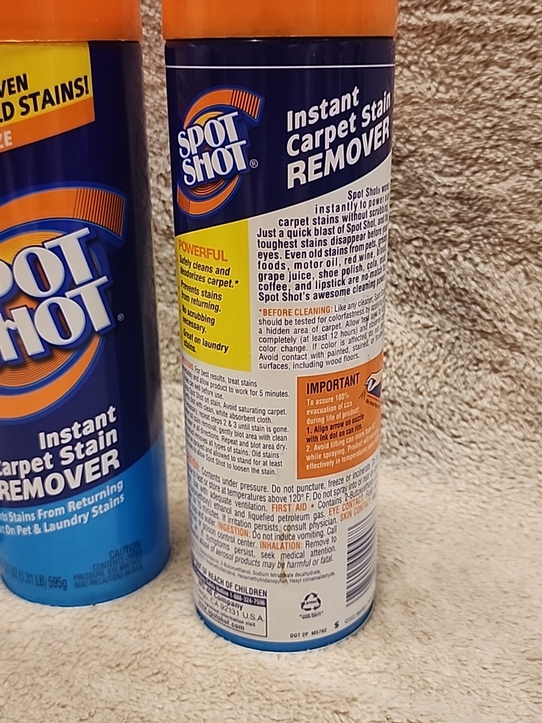 Lot of 3: Spot Shot Instant Carpet Stain Remover Aerosol, 21 oz. Cans