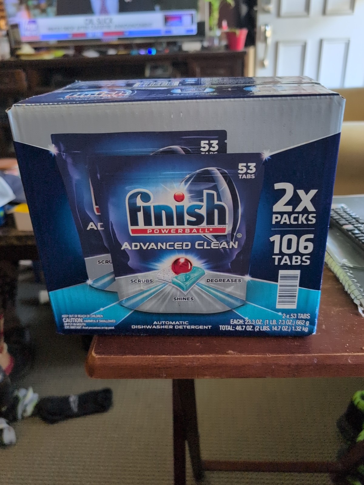 FINISH Powerball Dishwasher Pods, Advanced Clean & Shine, 2 Pack 53ct. 106 Total