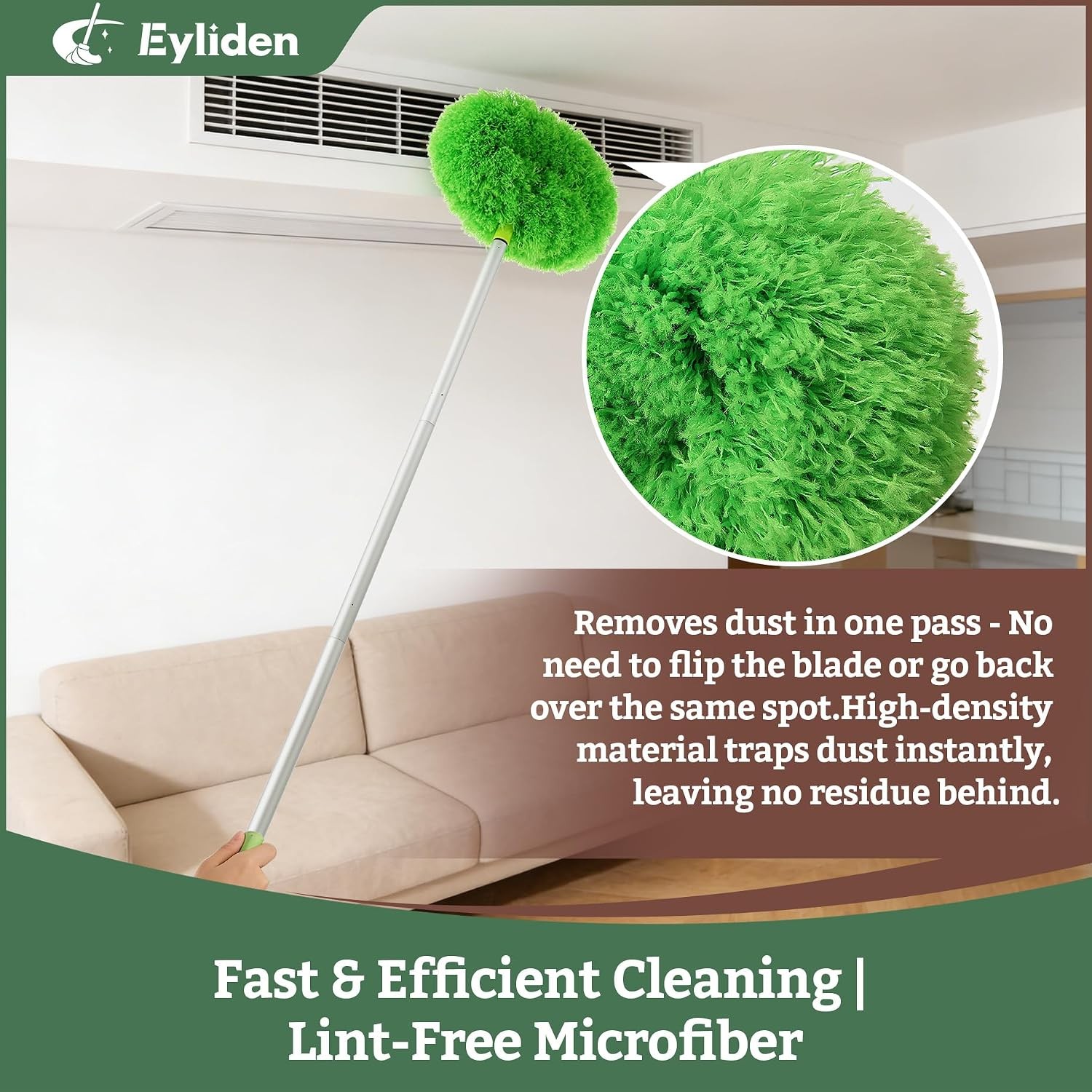 68″ Adjustable Ceiling Fan Duster 360° Dual-Sided Microfiber 0.75 lbs