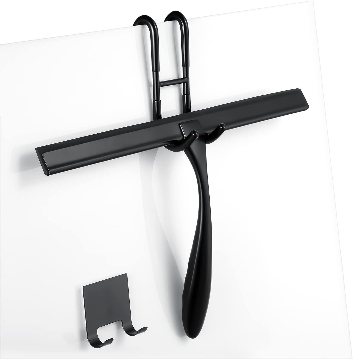 All-Purpose 14-Inch Shower Squeegee with Matte Black Finish & Hooks Included