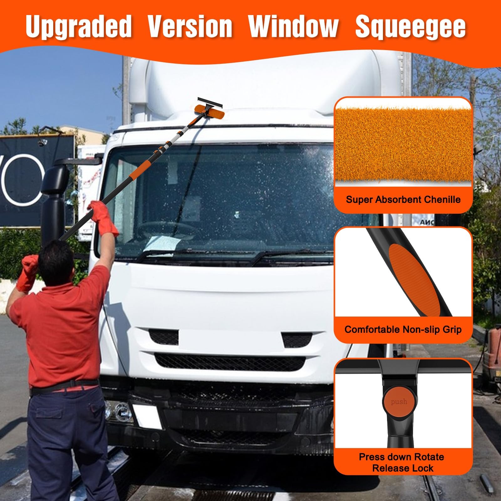 25FT Reach Window Squeegee Kit with Extension Pole, 2-in-1 Professional Washe…
