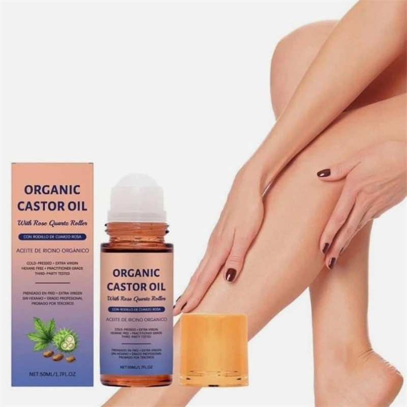 Organic Golden Castor Oil Roll-On with Rose Quartz for Skin,Hair&Wrinkle