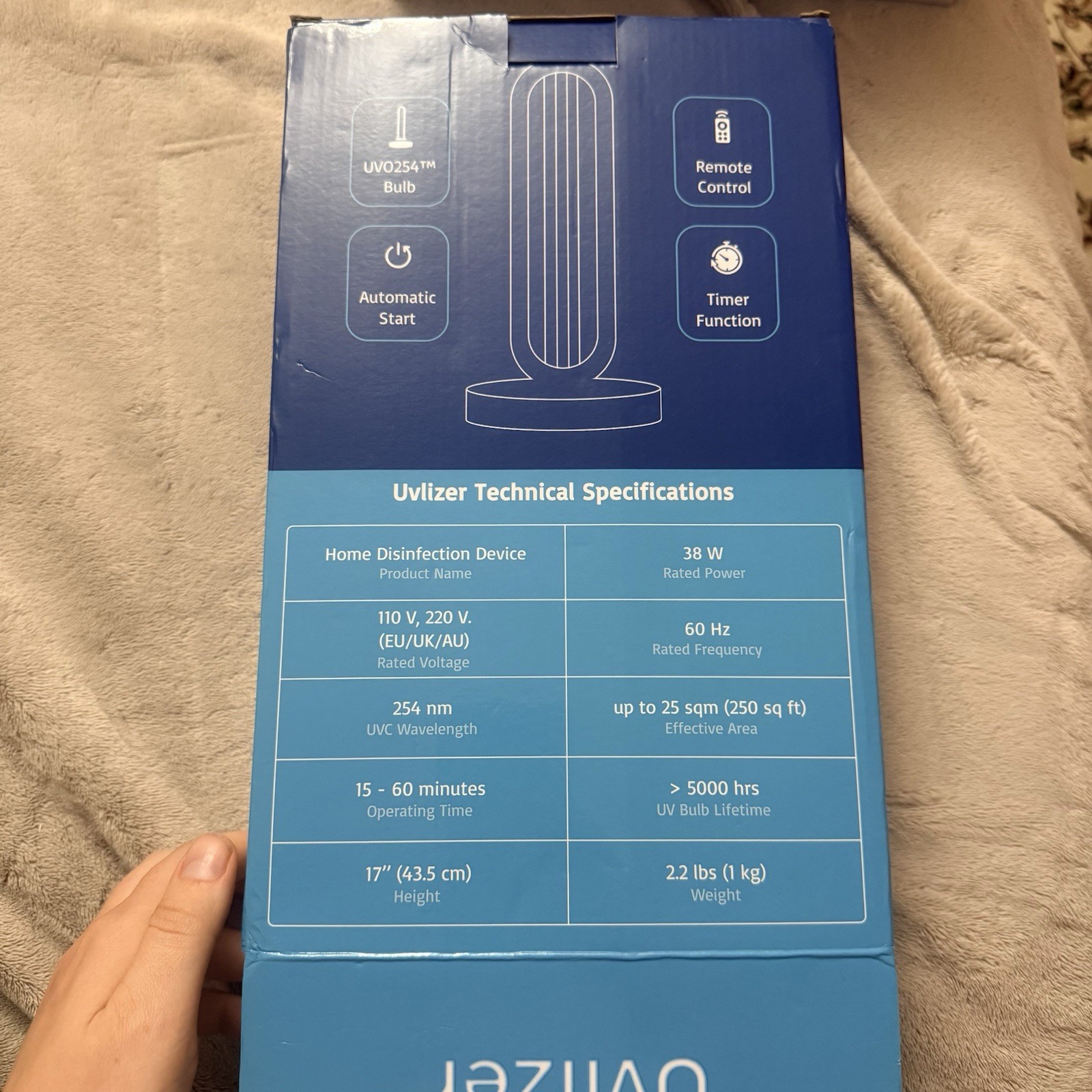 Uvlizer UV0254 Home UV Disinfection Device 100-250 Sq Ft Remote Timer Safety