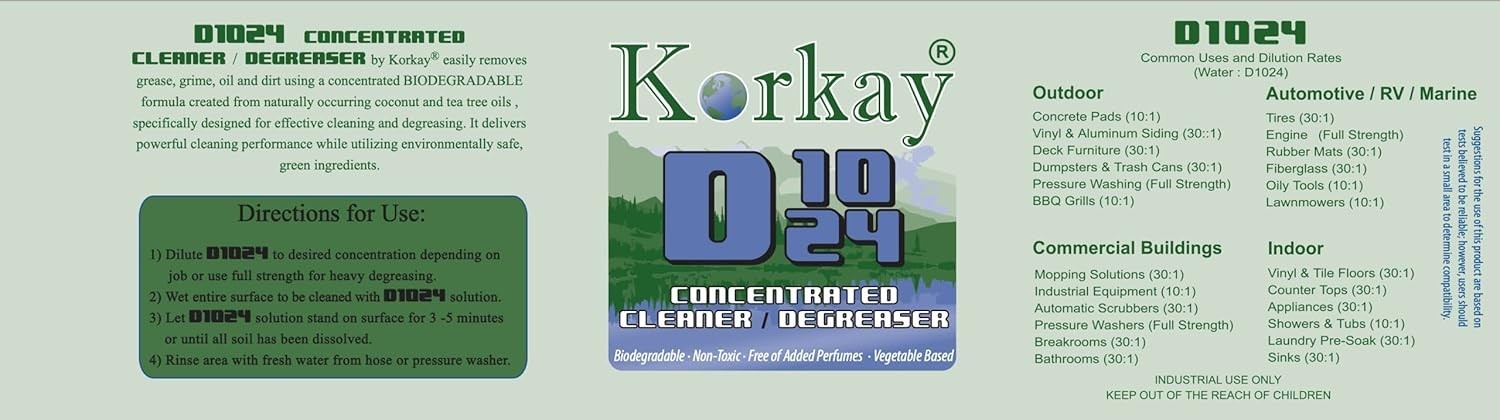 Korkay D1024 Concentrated Cleaner Degreaser, 1 Gal Bottle