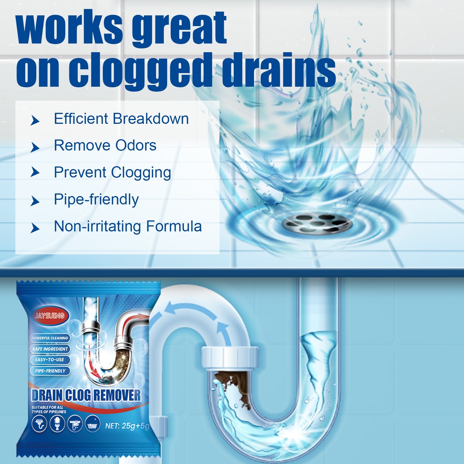 NEW 6 Pack Drain Cleaner Powder Fast Acting Sink Toilet Unclogger Fast Shipping