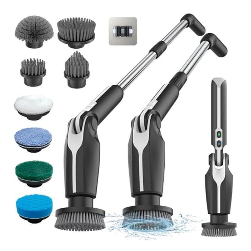 Electric Spin Scrubber W/ Adjustable Angles Remote Control 8 Brush Heads Durable