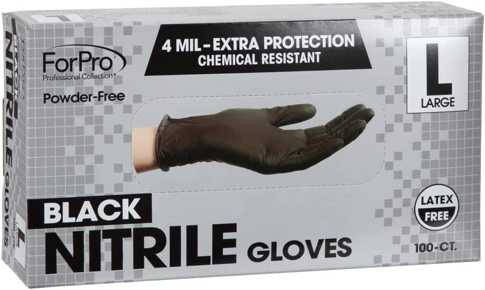 ForPro Disposable Nitrile Gloves, Chemical Large (Pack of 1000), Black