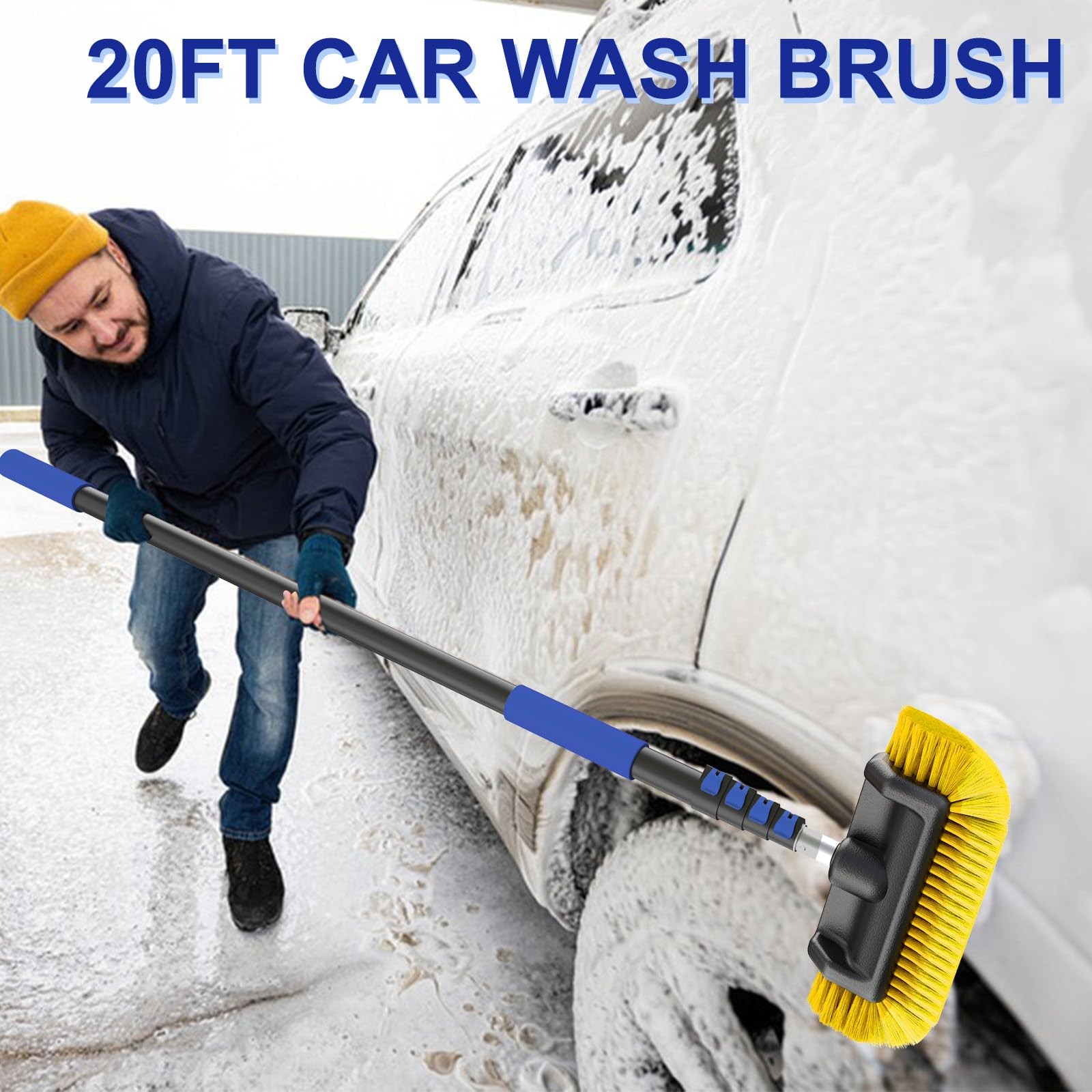 26Ft Telescoping Car Wash Brush with Soft Bristles for Scratch-Free Cleaning