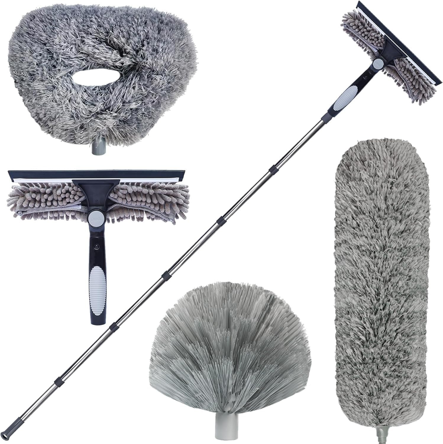 4 Pack 20+ Feet High Reach Dusting Kit with 3-14 Ft Spliceable Pole //2 in 1 Win