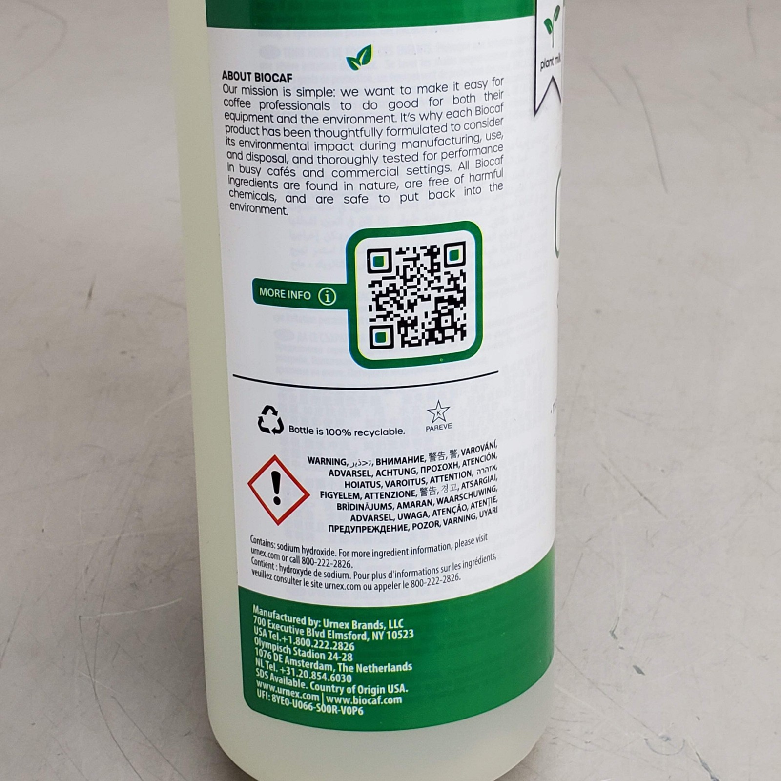 URNEX Milk Frother Biocaf Cleaning Liquid U60068 1 liter 19-MEC-BI12-1