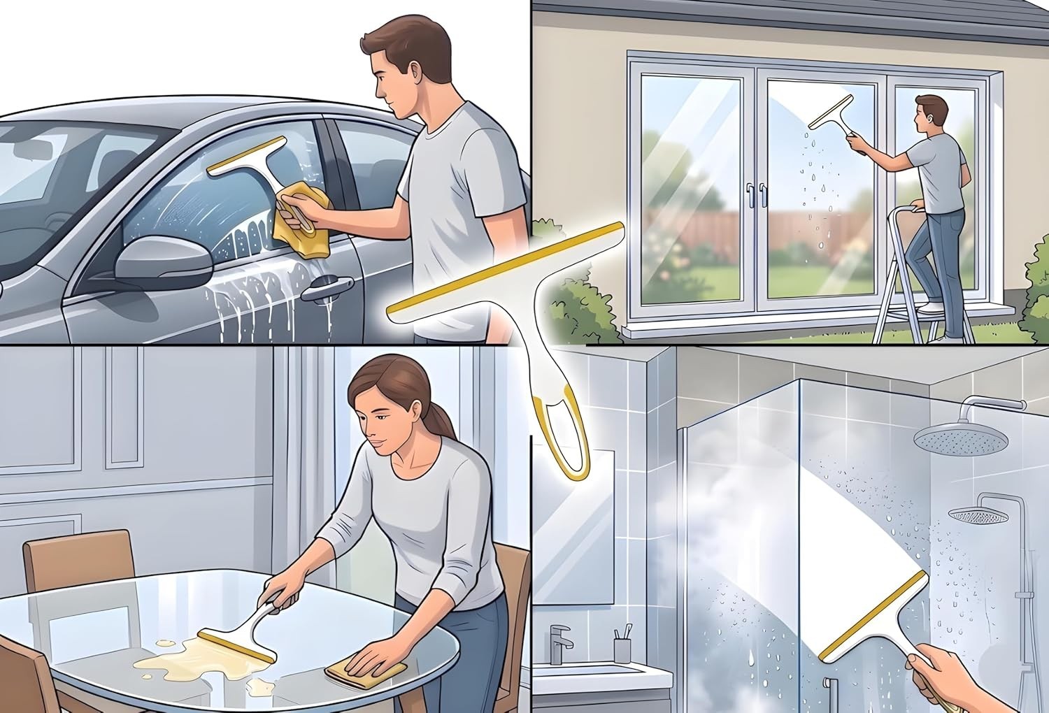 2 Pack Shower Squeegee For Glass Doors – 9.5″ Silicone Blade Window Cleaner Tool