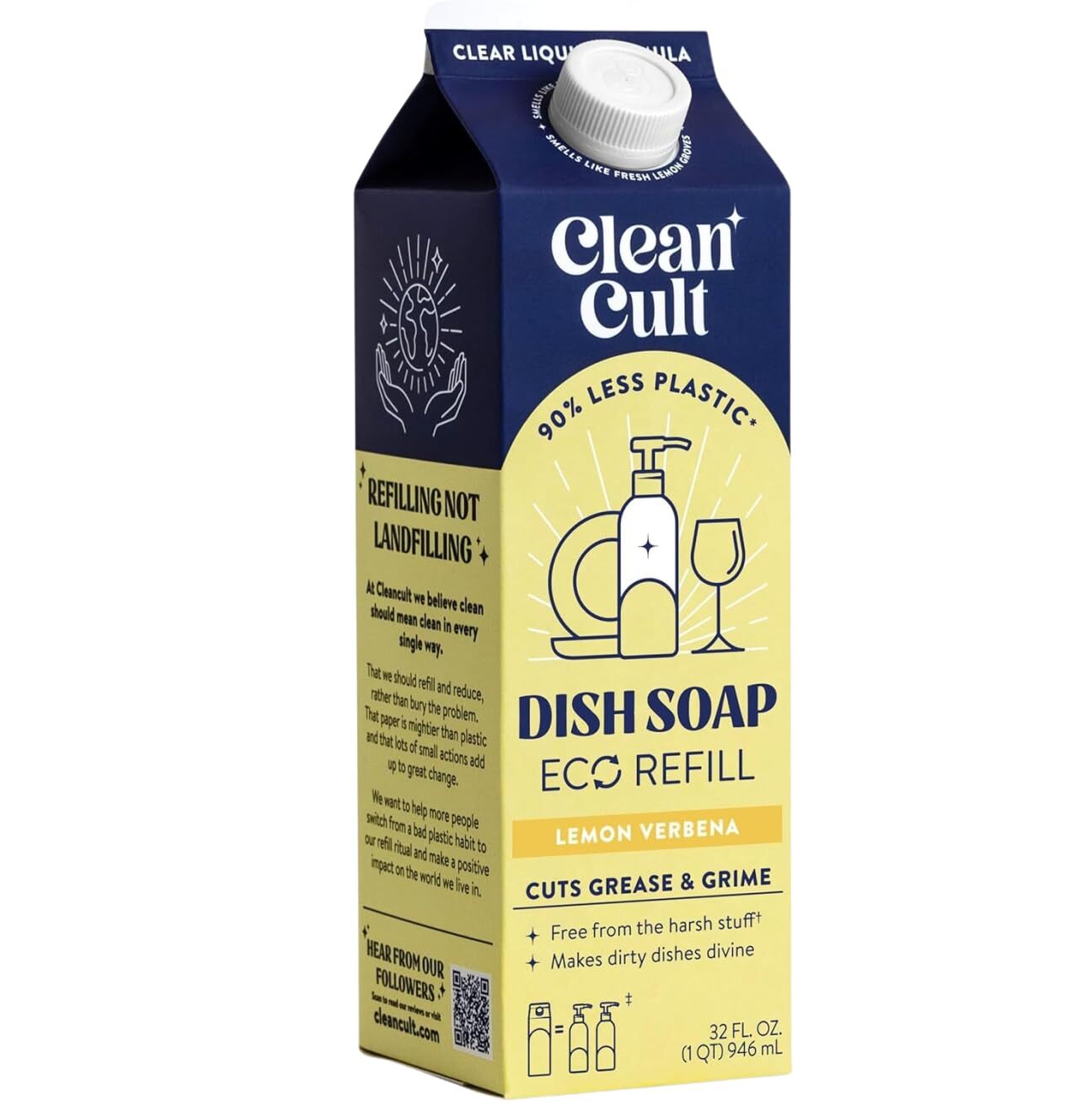 Cleancult Dish Soap Refill 32oz Lemon Verbena Plant-Based Grease Cleaner