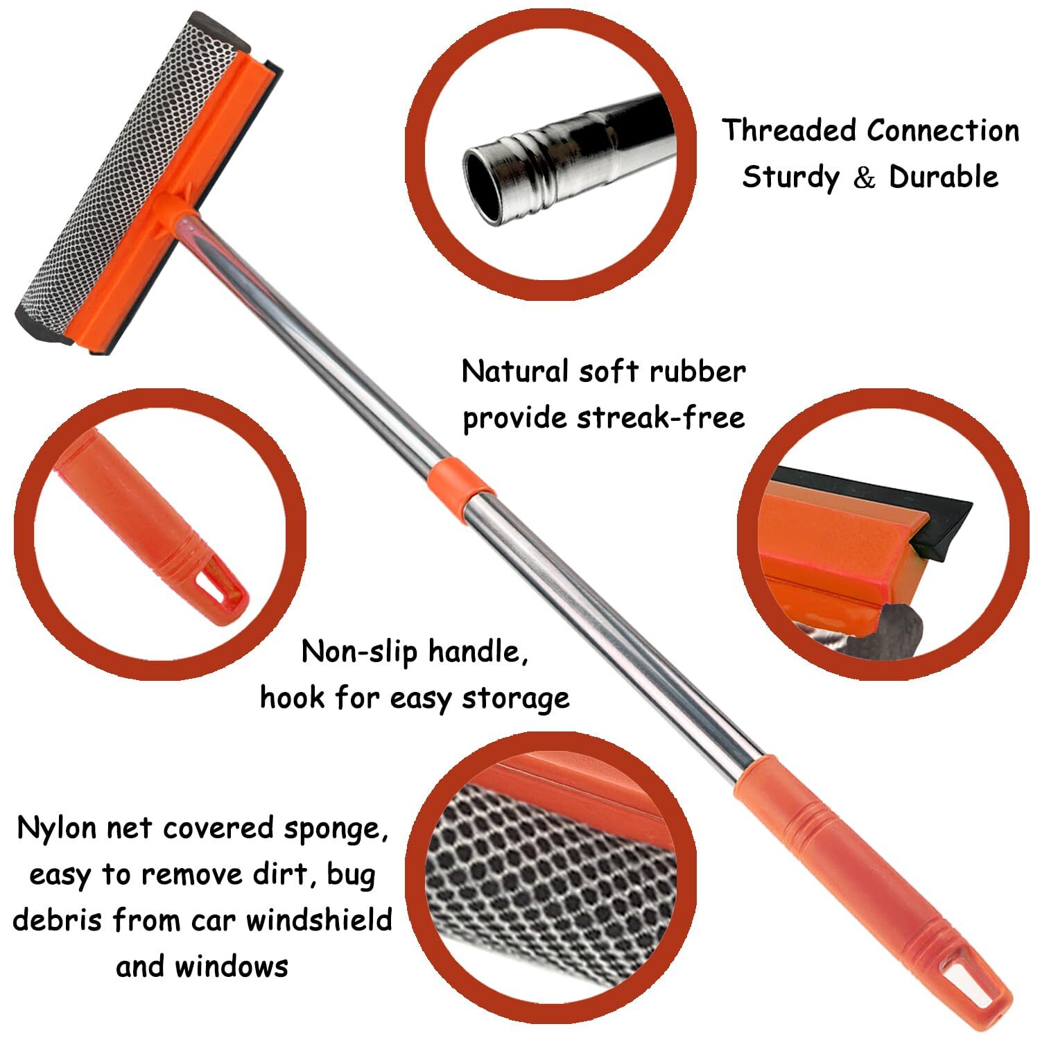 Window Squeegee Cleaner Tool Extension Pole 58″ Telescopic Washing Equipment