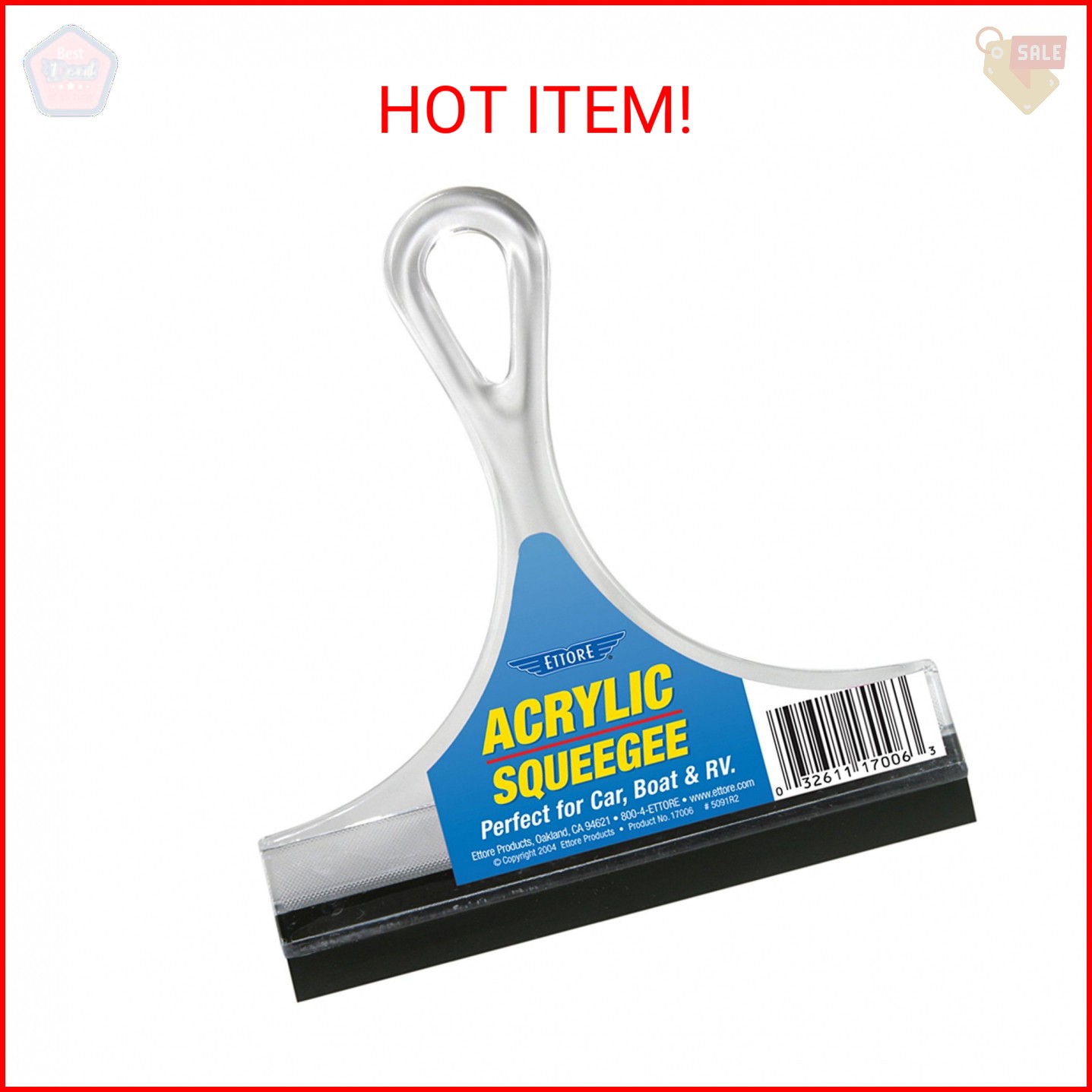 Ettore 17006 Acrylic Squeegee, 6-inch,Clear
