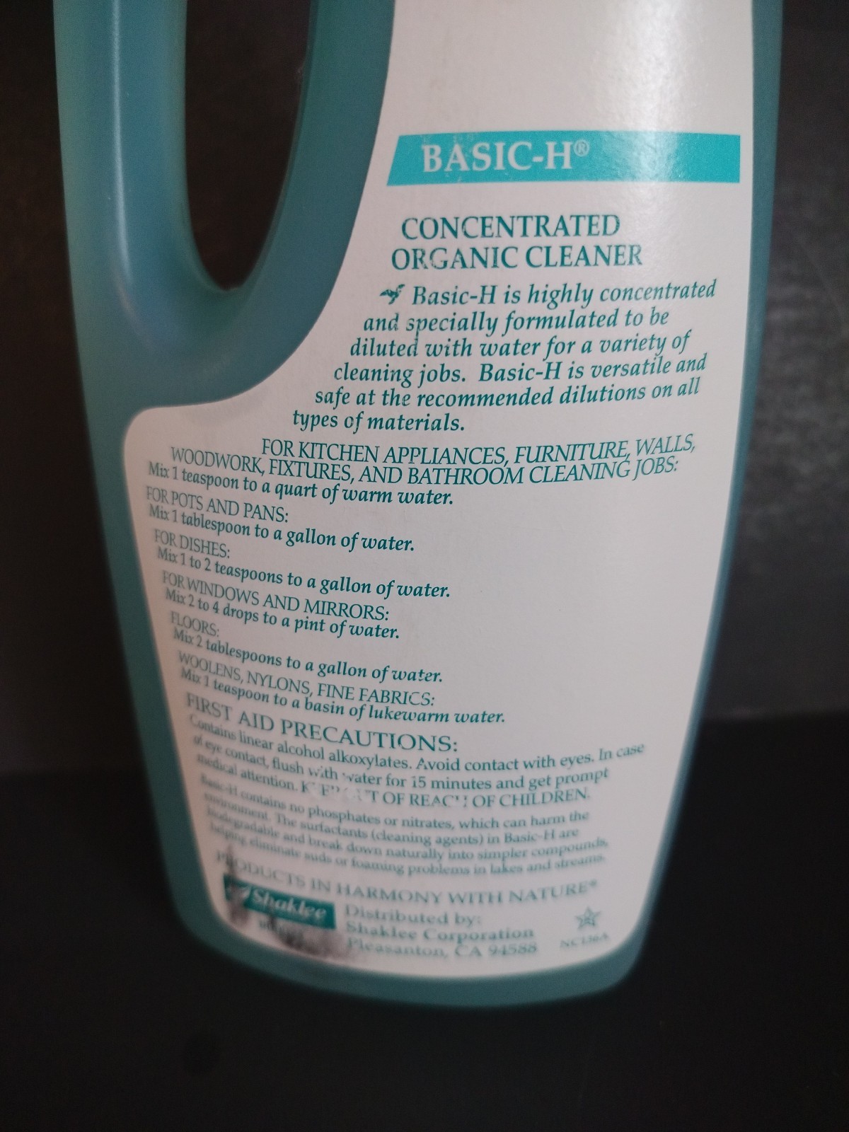 Vintage Shaklee Basic H Cleaner 32oz Concentrated Organic Cleaner NEW SEALED