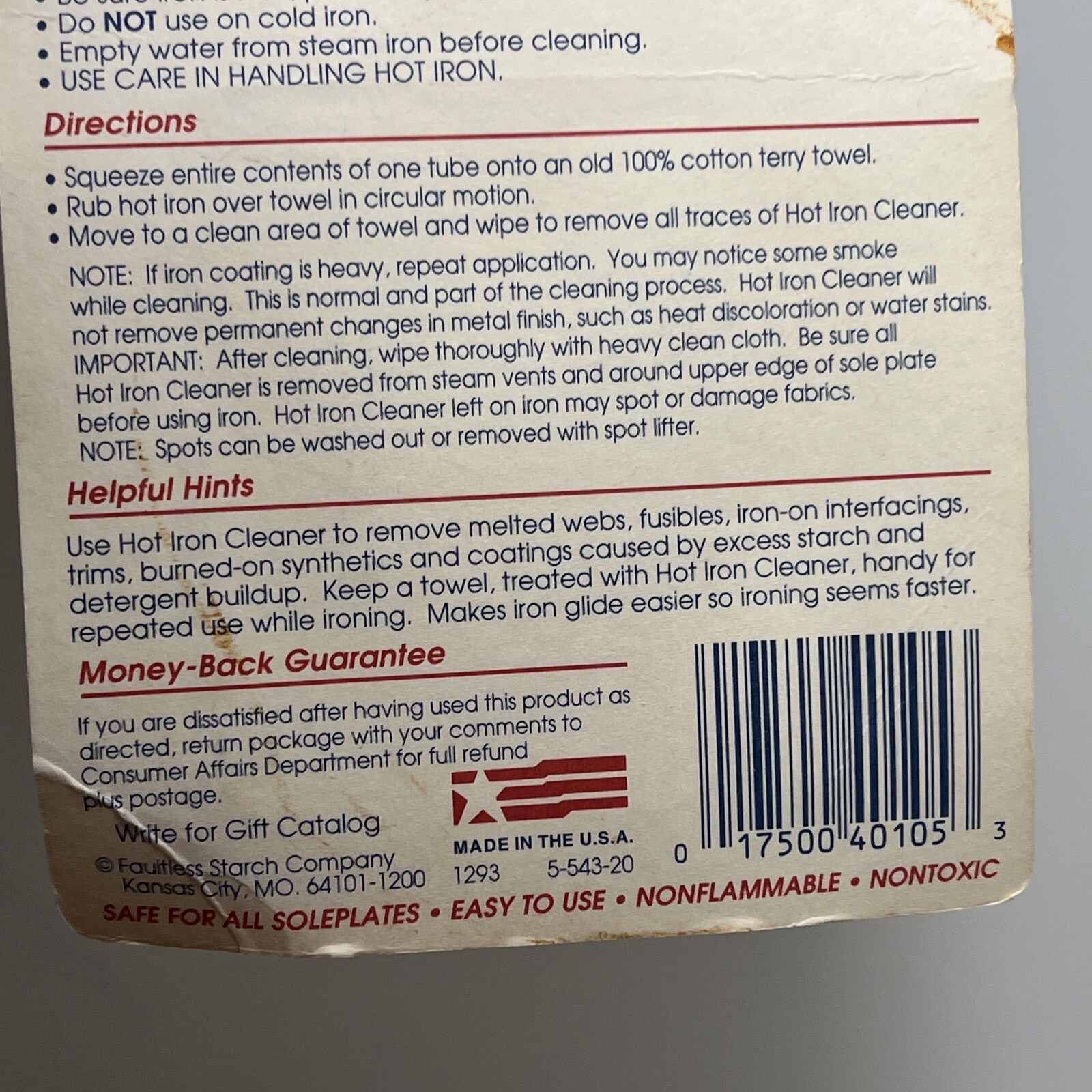 Faultless Hot Iron Cleaner Contains 2 Removes Coating from Iron Free Shipping