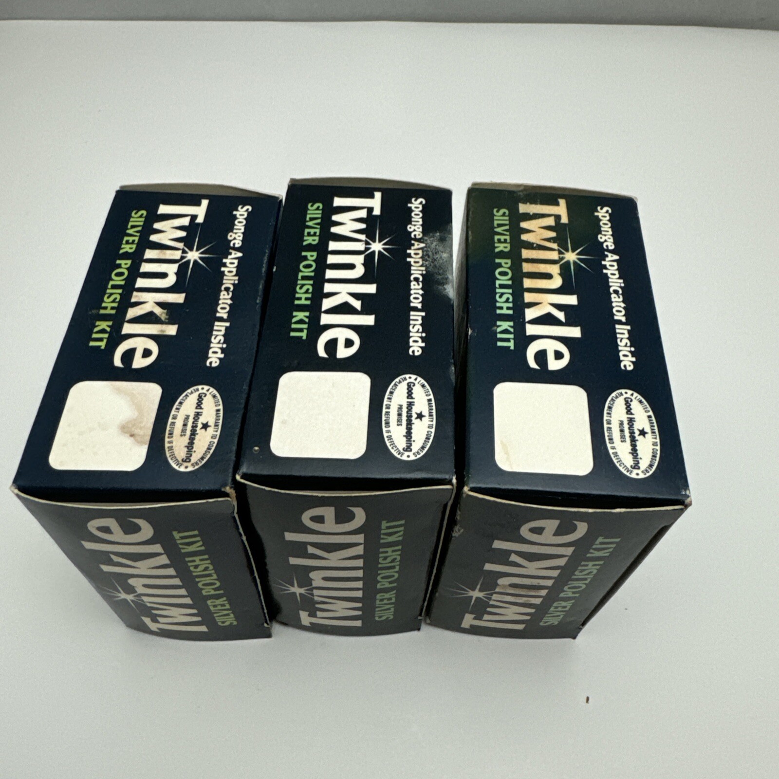 Lot Of 3 TWINKLE Silver Polish Kit W/ Applicator Sponge 4 3/8 Oz Some Box Damage