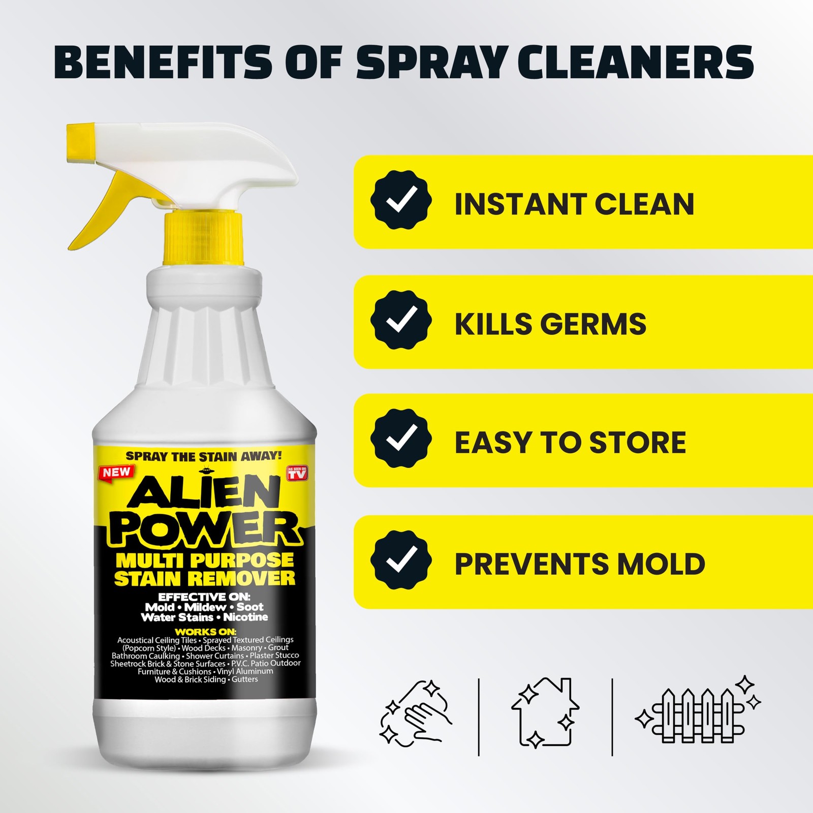 Alien Power Instant Stain Remover Spray for Mold and Mildew and Grout, All Pu…