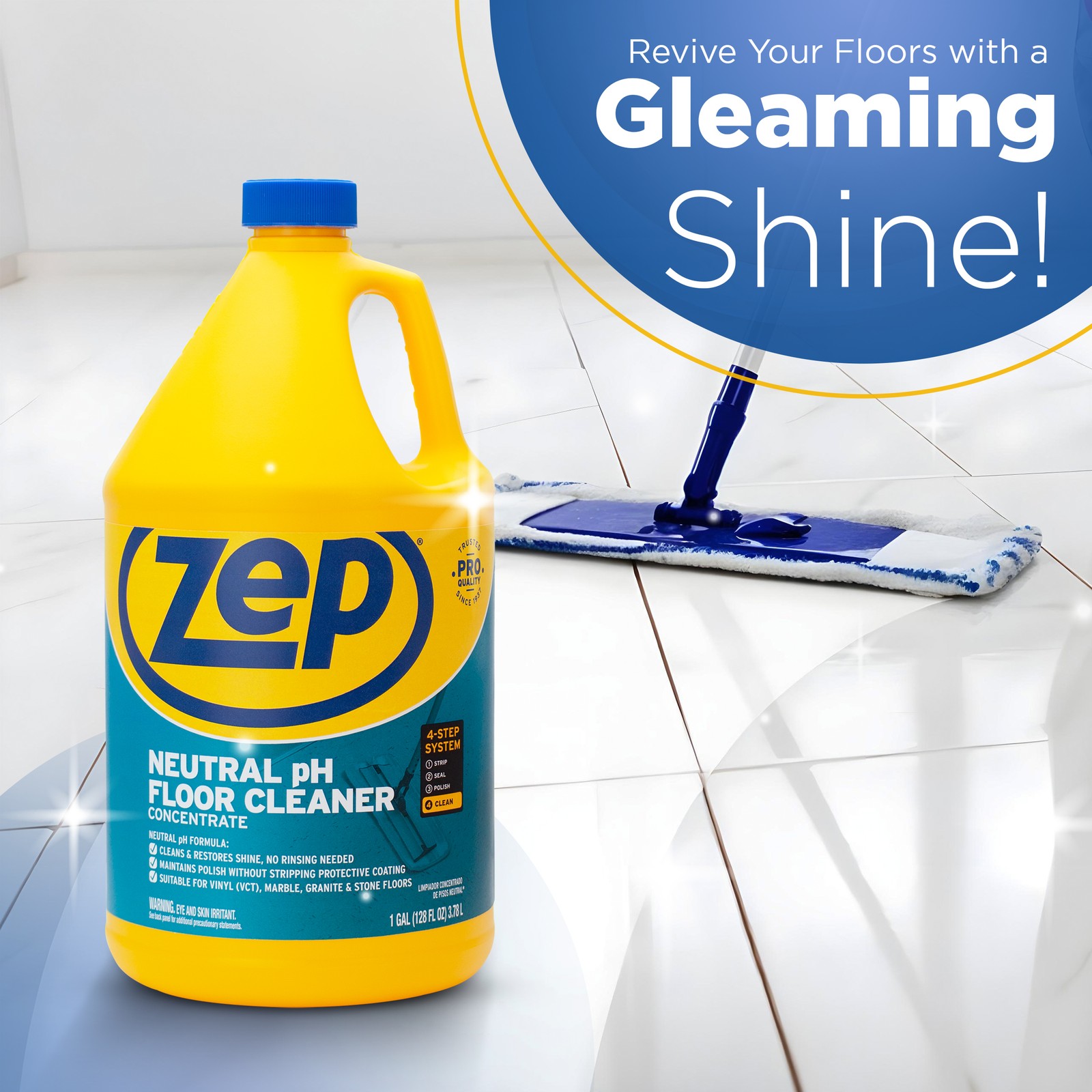 Zep Neutral pH Industrial Floor Cleaner – 1 Gallon (Case of 2) – ZUNEUT128 –