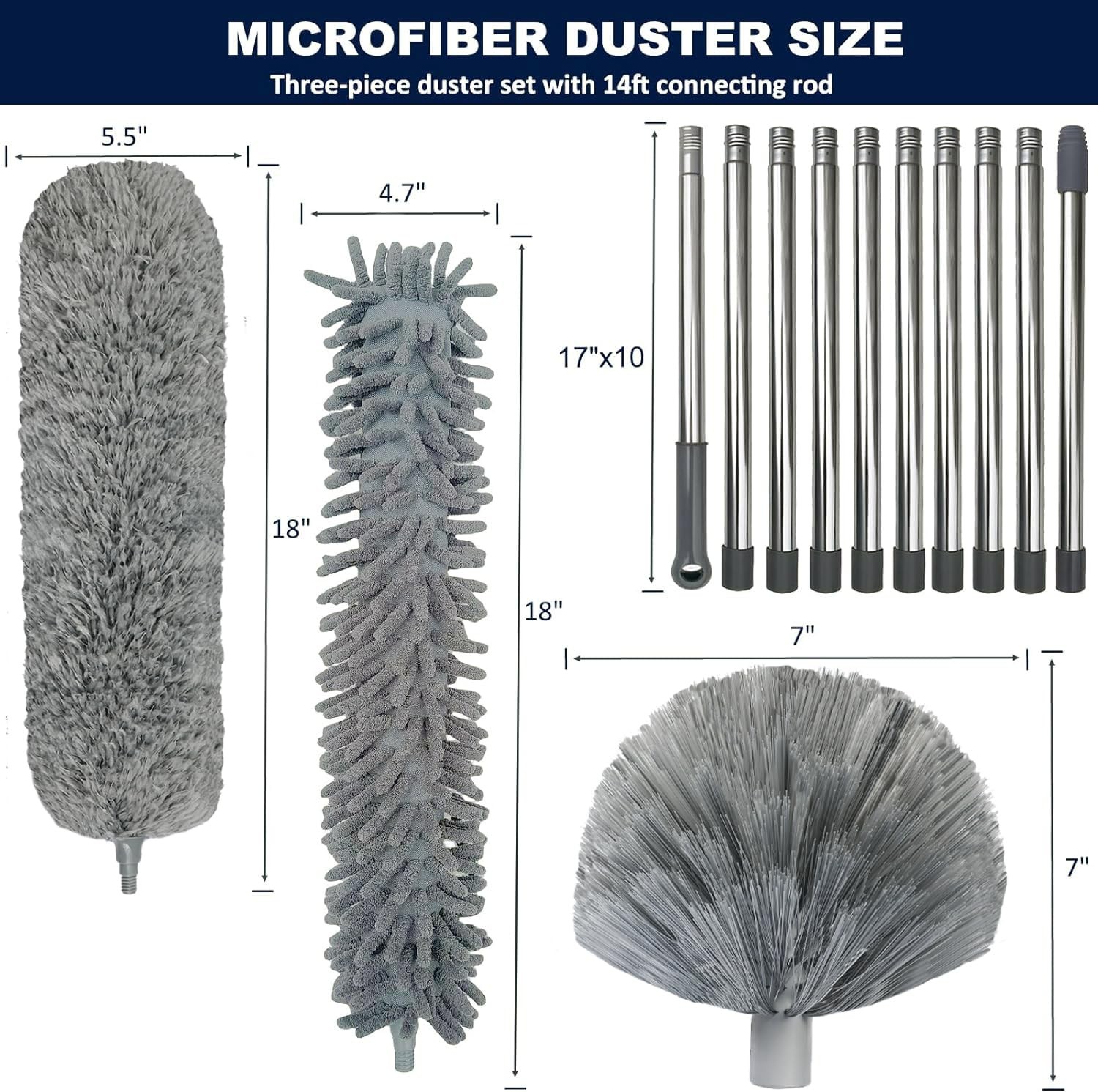 20+ Feet High Reach Duster Kit with 3-14 ft Extension Pole for Cleaning Fan, …