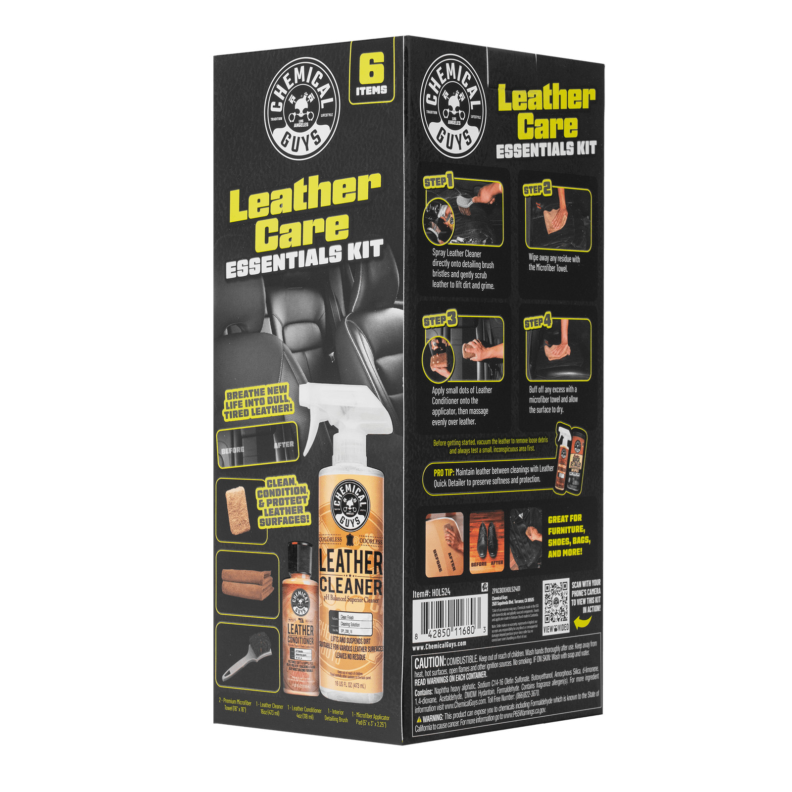 Chemical Guys Leather Care Essentials Kit, 6 Items Included