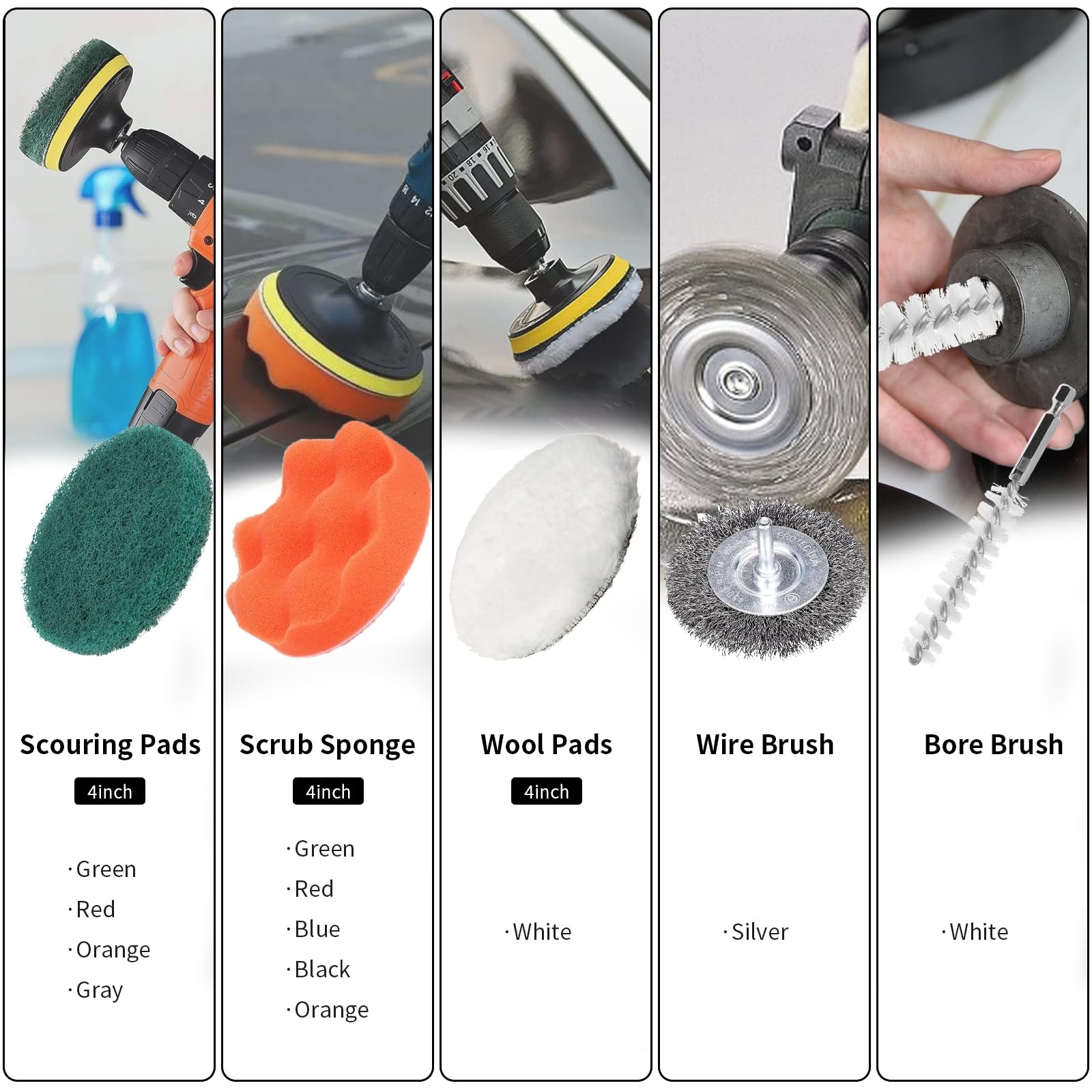 ETOUPA 48 Pcs Drill Brush Attachments Set, Scrub Pads & Sponge & Wire Brush f…