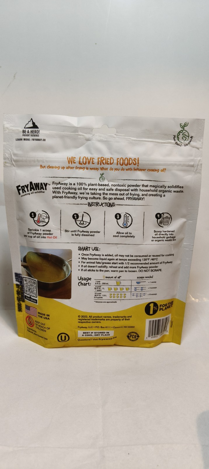 FryAway Cooking Oil Solidifier Powder 3.5 Oz, 100% Plant Based Sealed!!! New!!!