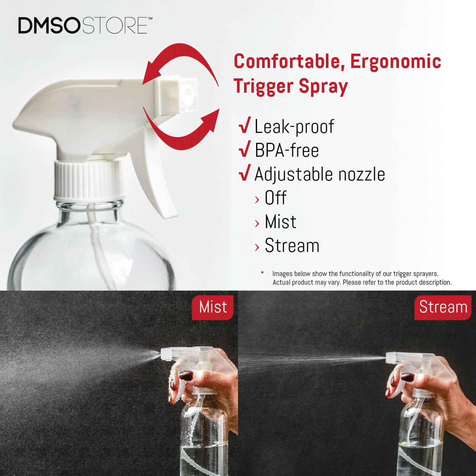 DMSOSTORE 8 oz. Glass Spray Bottles 4Pack w/ White Trigger Sprayer, Adjustable