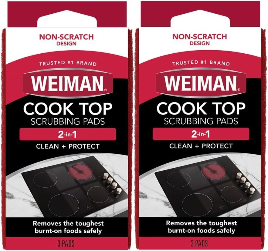 Weiman Cooktop Scrubbing Pads – 2 Pack, Low Odor, Perfect for Tough Residue