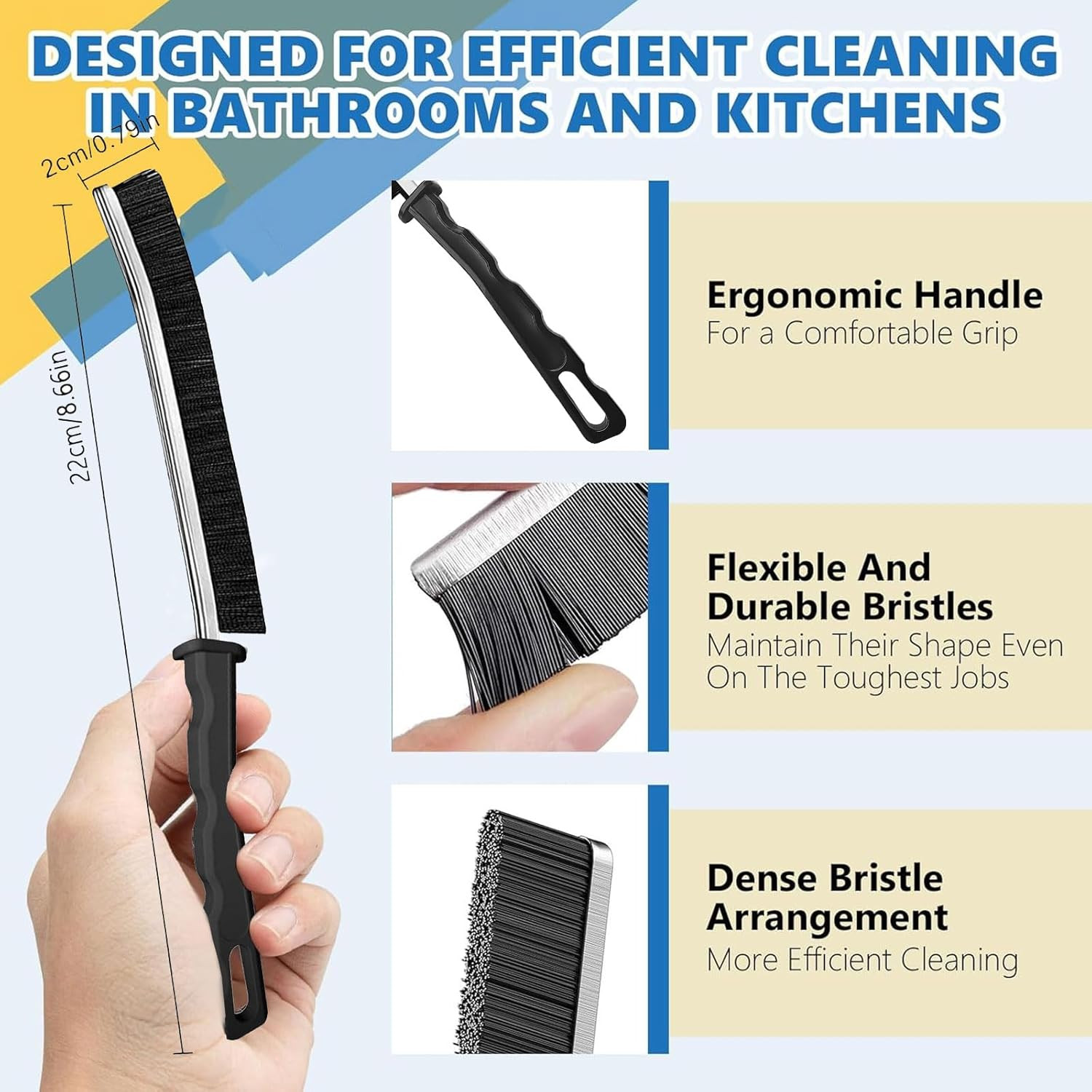 Crevice Cleaning Brush Set (12 Pack) – Hard Bristle Gap Cleaning Tool for Window
